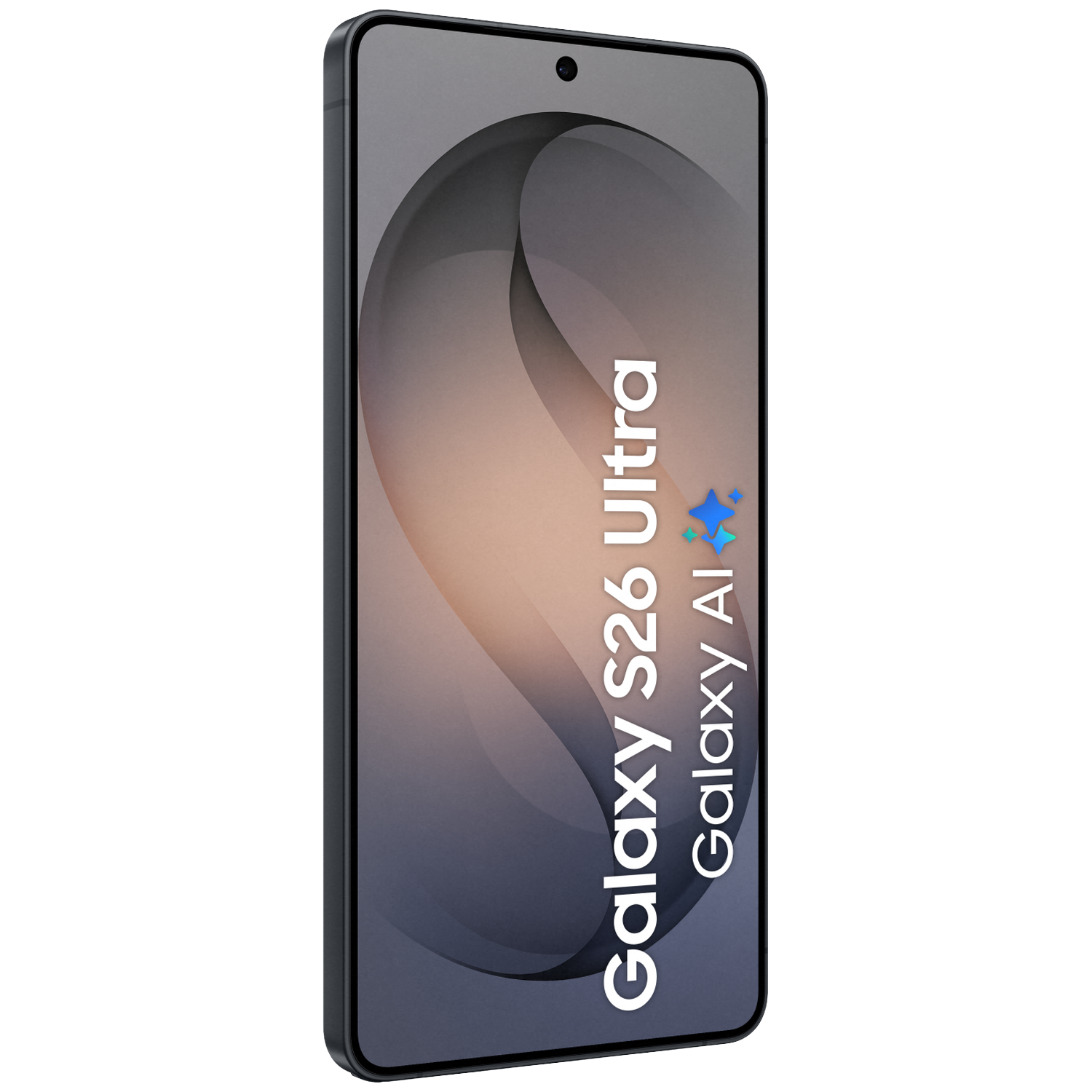 A dark smartphone with 'Galaxy S26 Ultra' text on its screen.