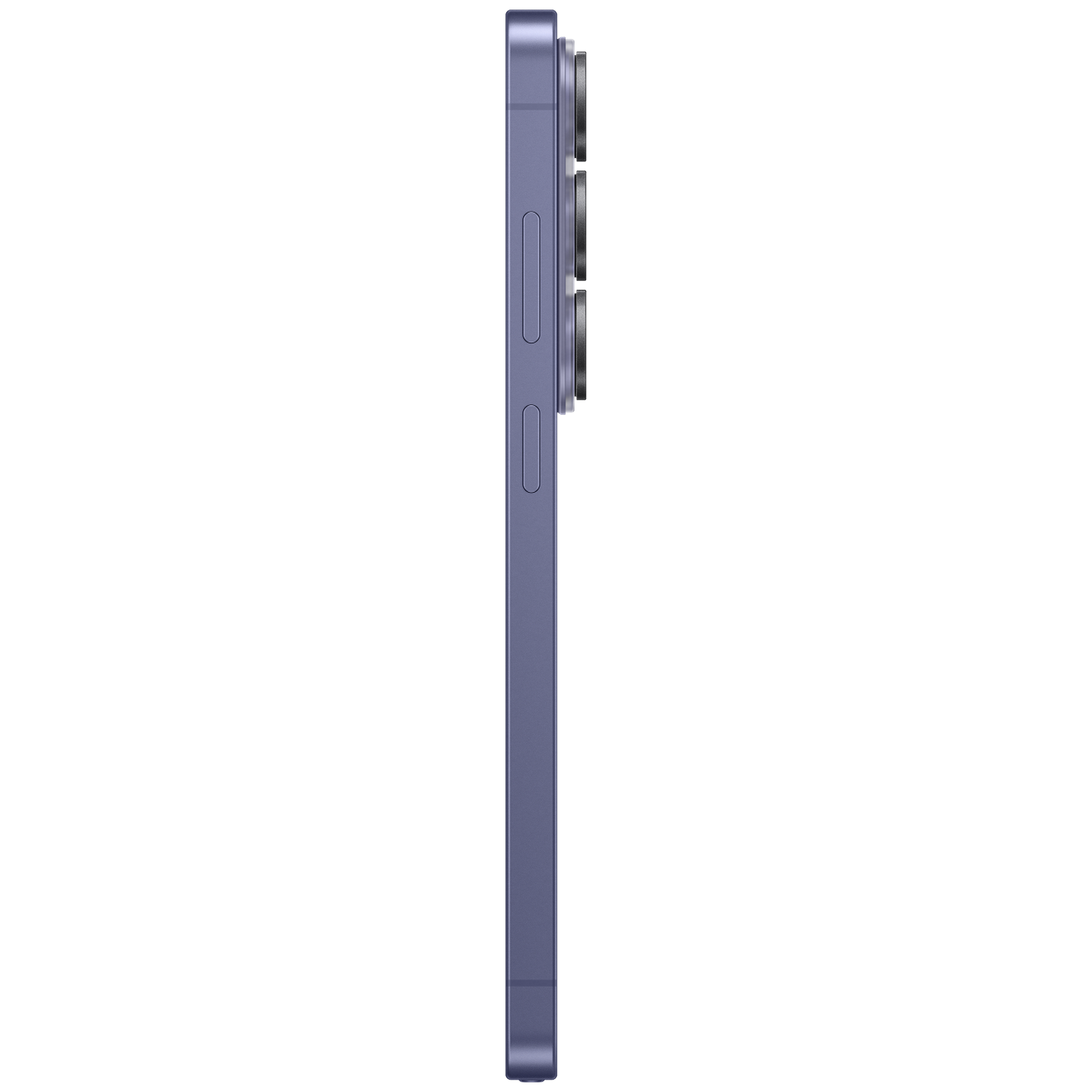 A purple smartphone with three camera lenses on its right side.