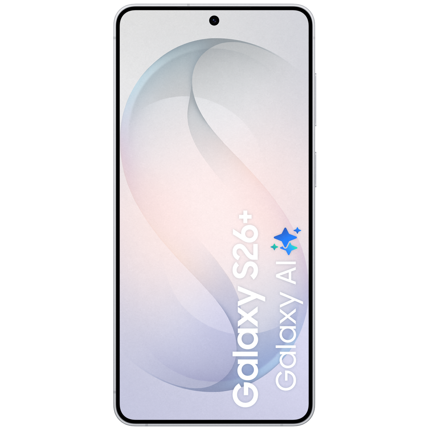 A silver smartphone displaying Galaxy S26+ and Galaxy AI text.
