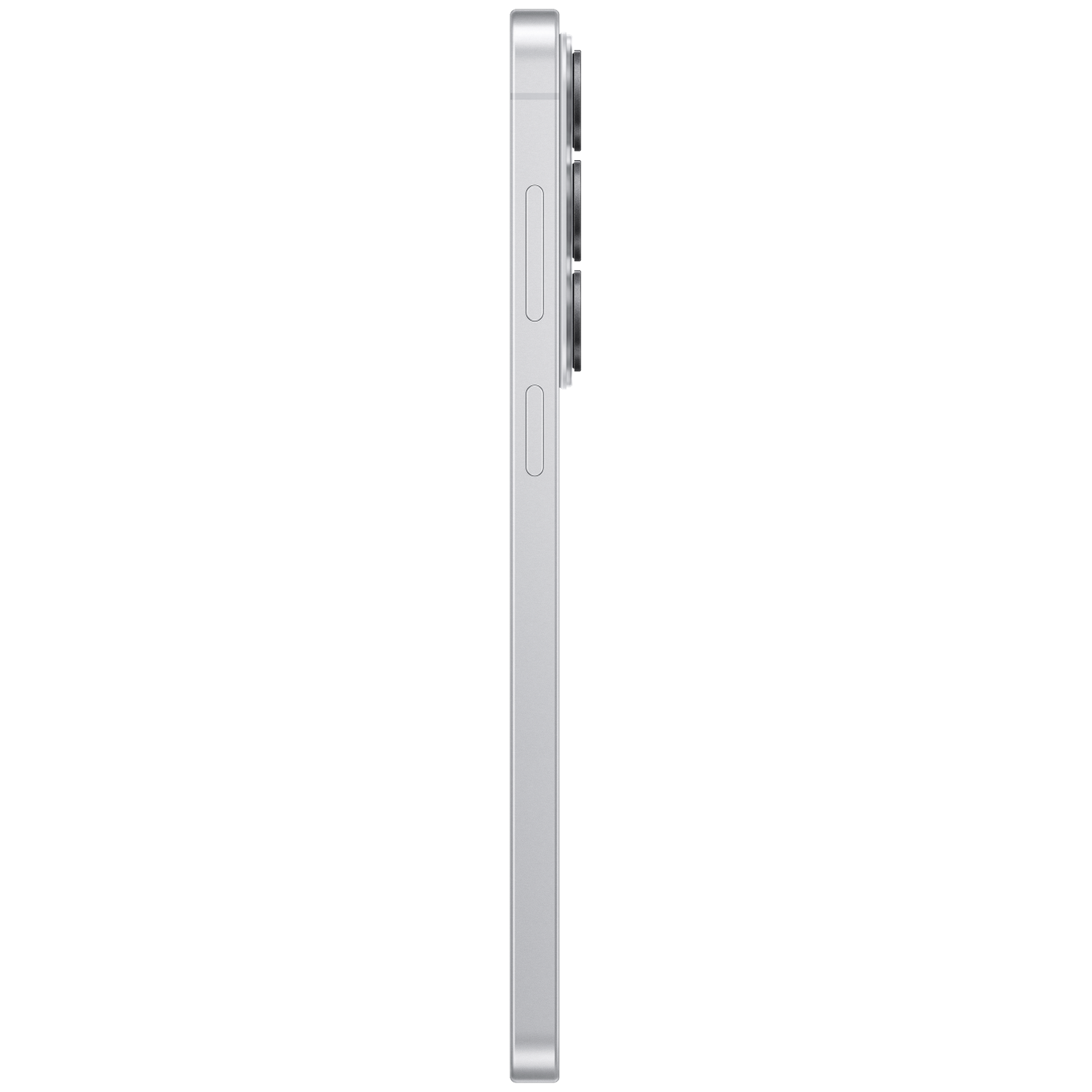 Silver smartphone in profile with three camera lenses on top.