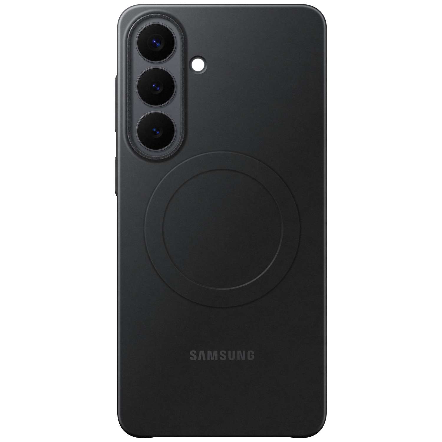 Arrière de smartphone noir avec trois caméras et logo Samsung.