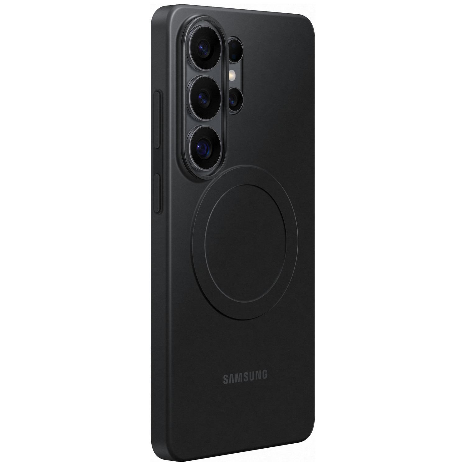 Black phone with three cameras and a circular ring.