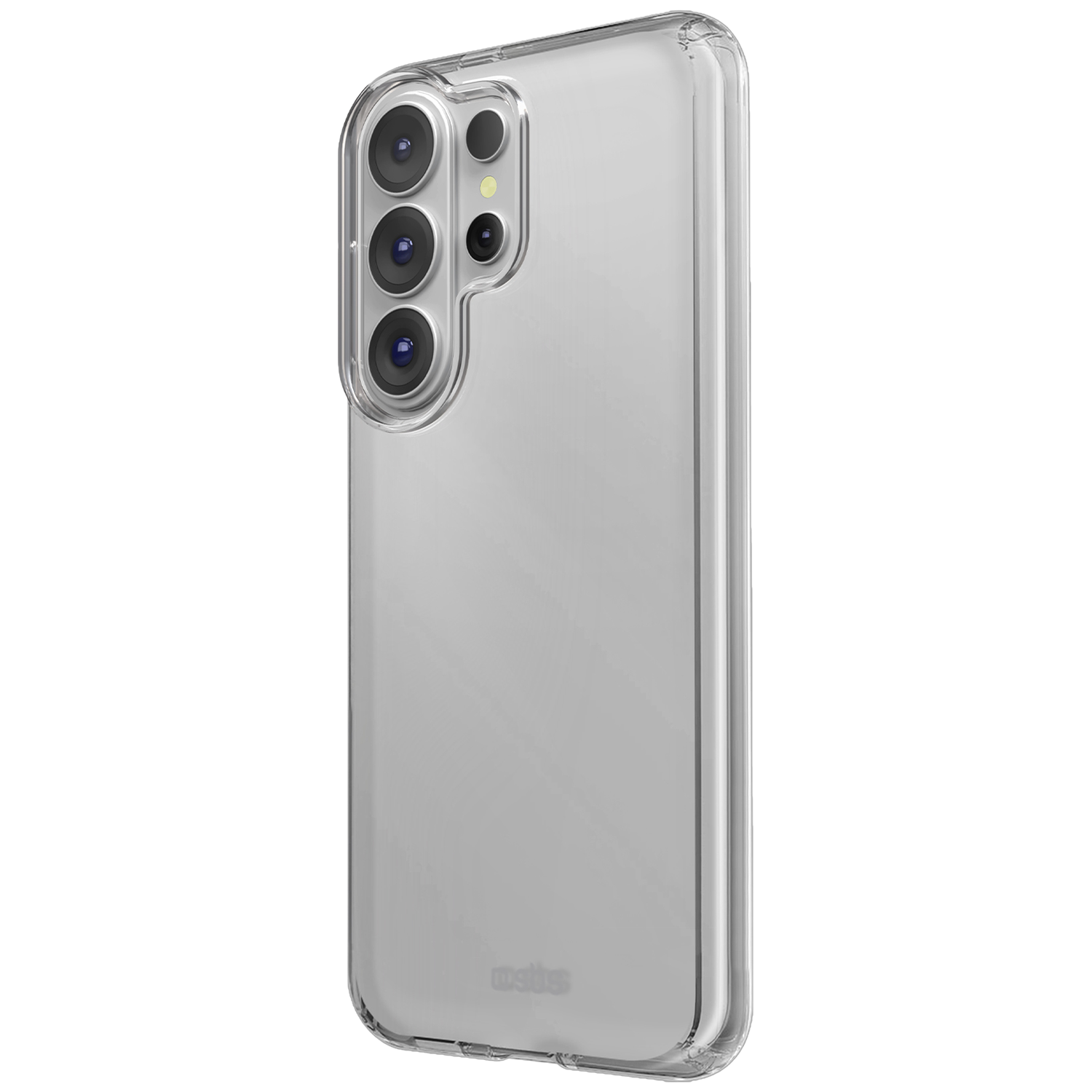 Transparante telefoonhoes met vier cameralenzen en een flitser.