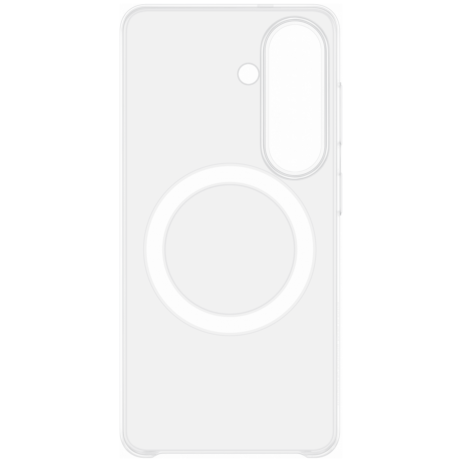 Coque de téléphone transparente avec découpe caméra et anneau magnétique circulaire.