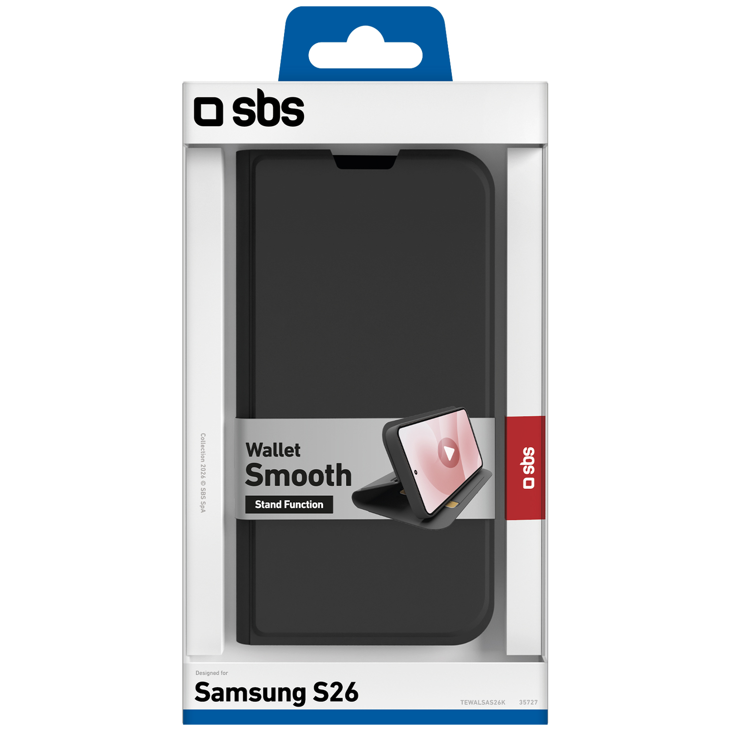 SBS zwarte portemonnee hoes voor Samsung S26 met standaardfunctie.