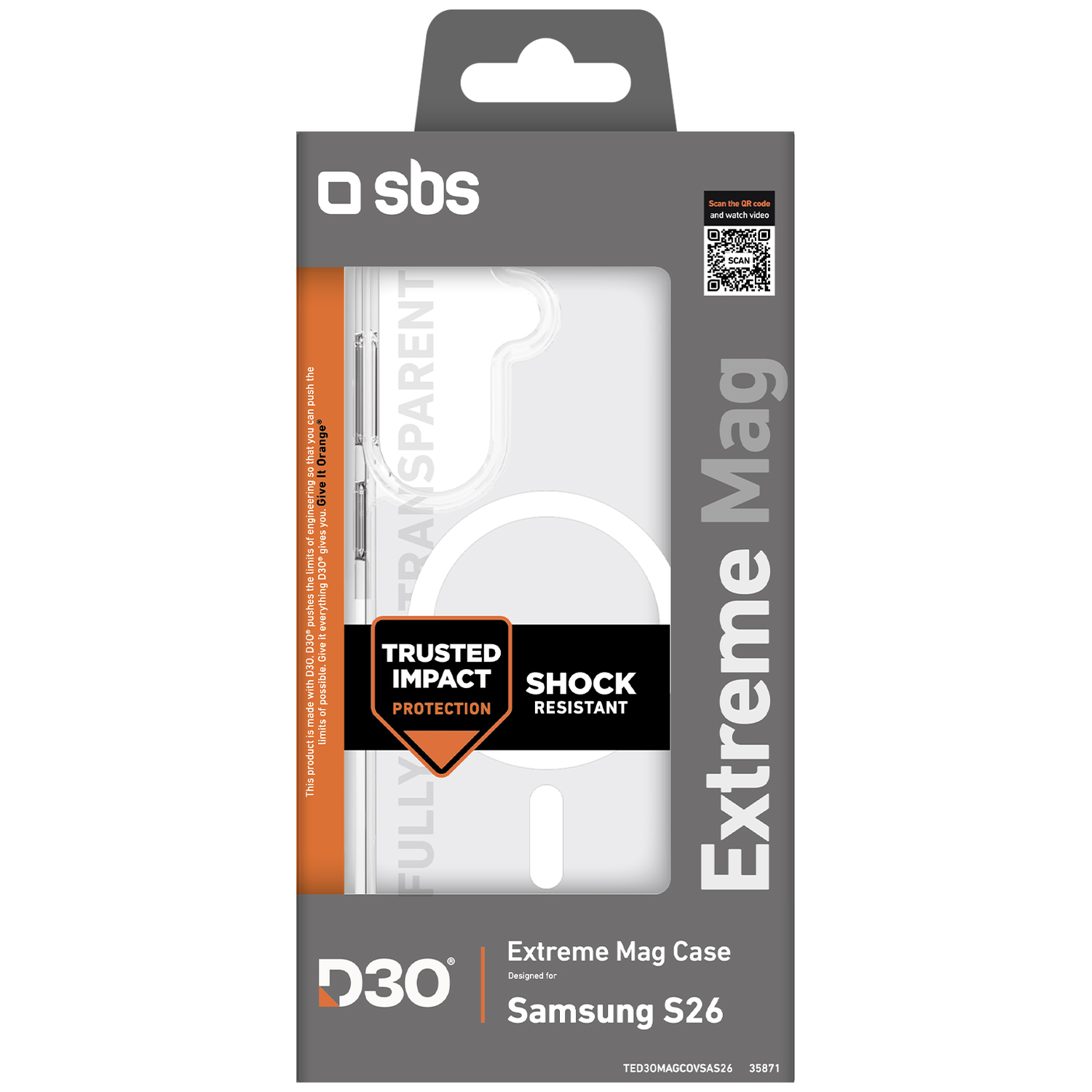 Verpakking van D30 "Extreme Mag Case" voor Samsung S26.