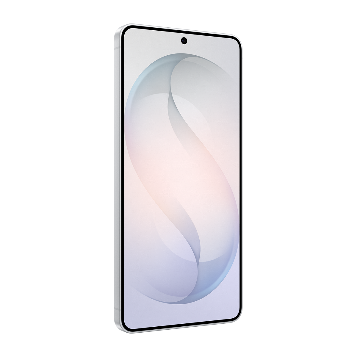 Ekranında pastel renkli, kavisli bir arka plana sahip modern bir akıllı telefon.