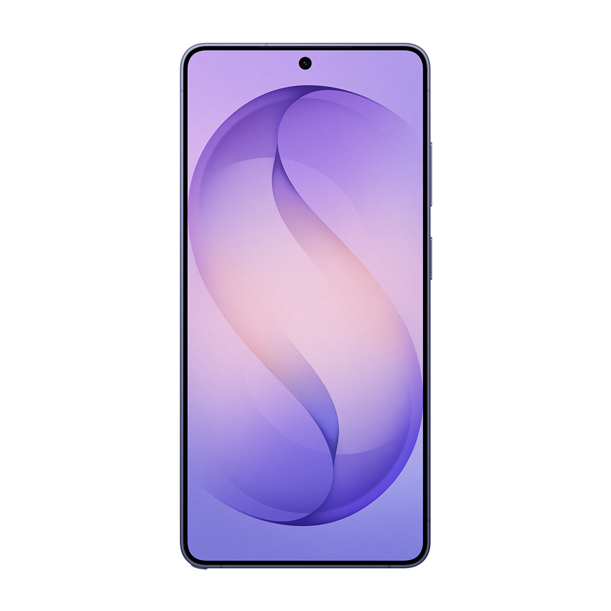 Mor ve pembe duvar kağıdı gösteren modern bir akıllı telefon.