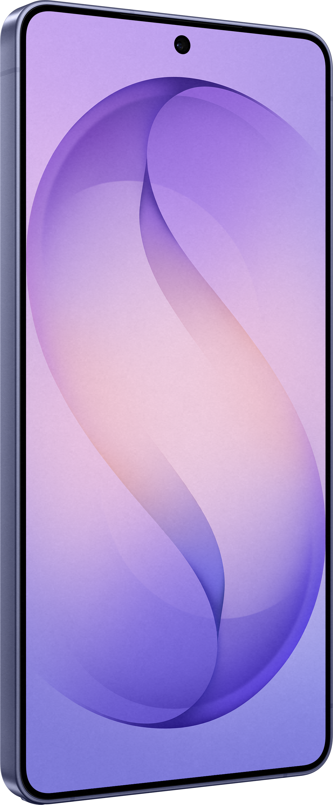 Ein Smartphone mit einem violett-rosa Farbverlauf-Hintergrund und einer Kamera oben.