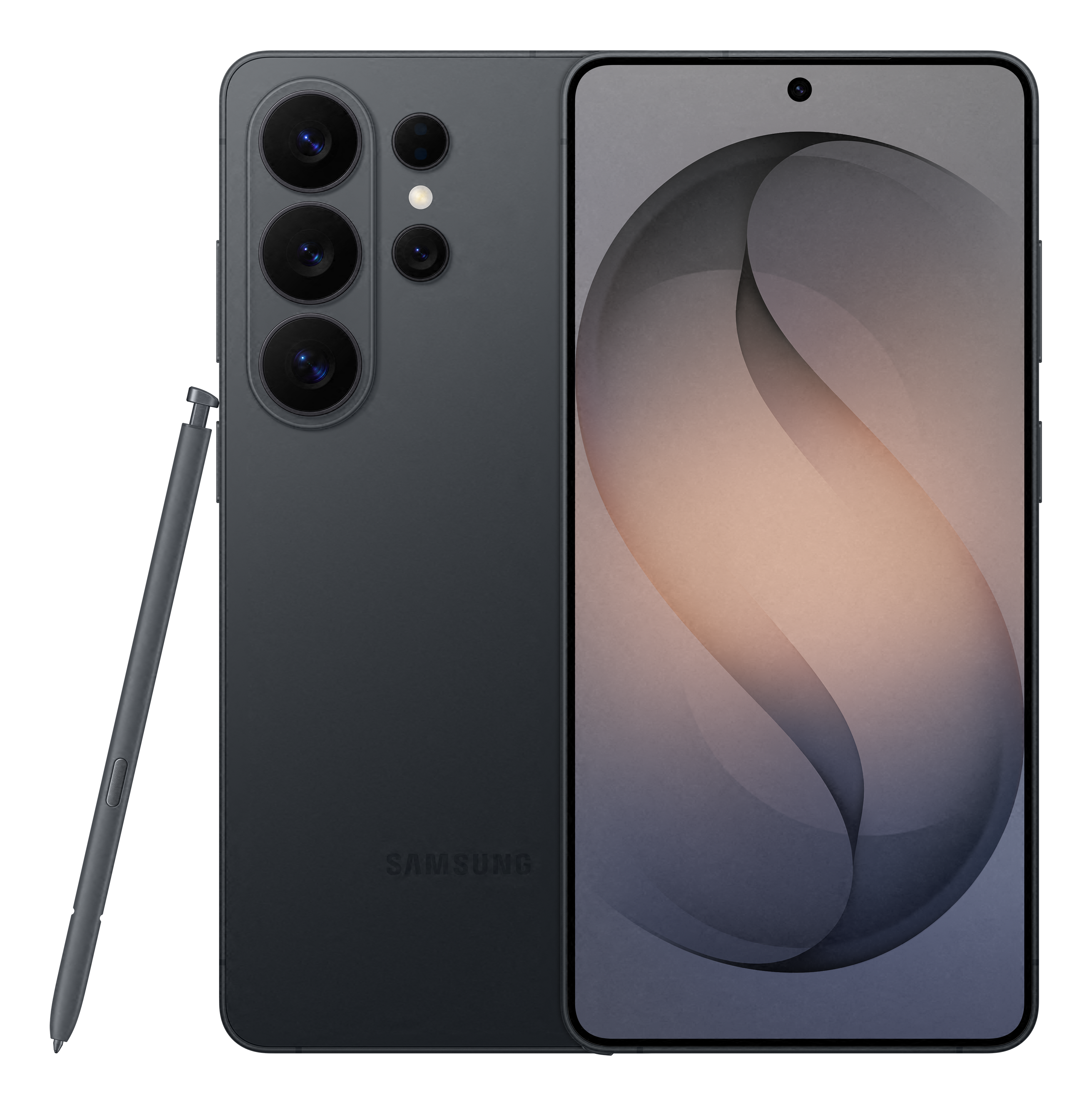 Ein dunkles Samsung Smartphone mit Stift und Kameralinsen.
