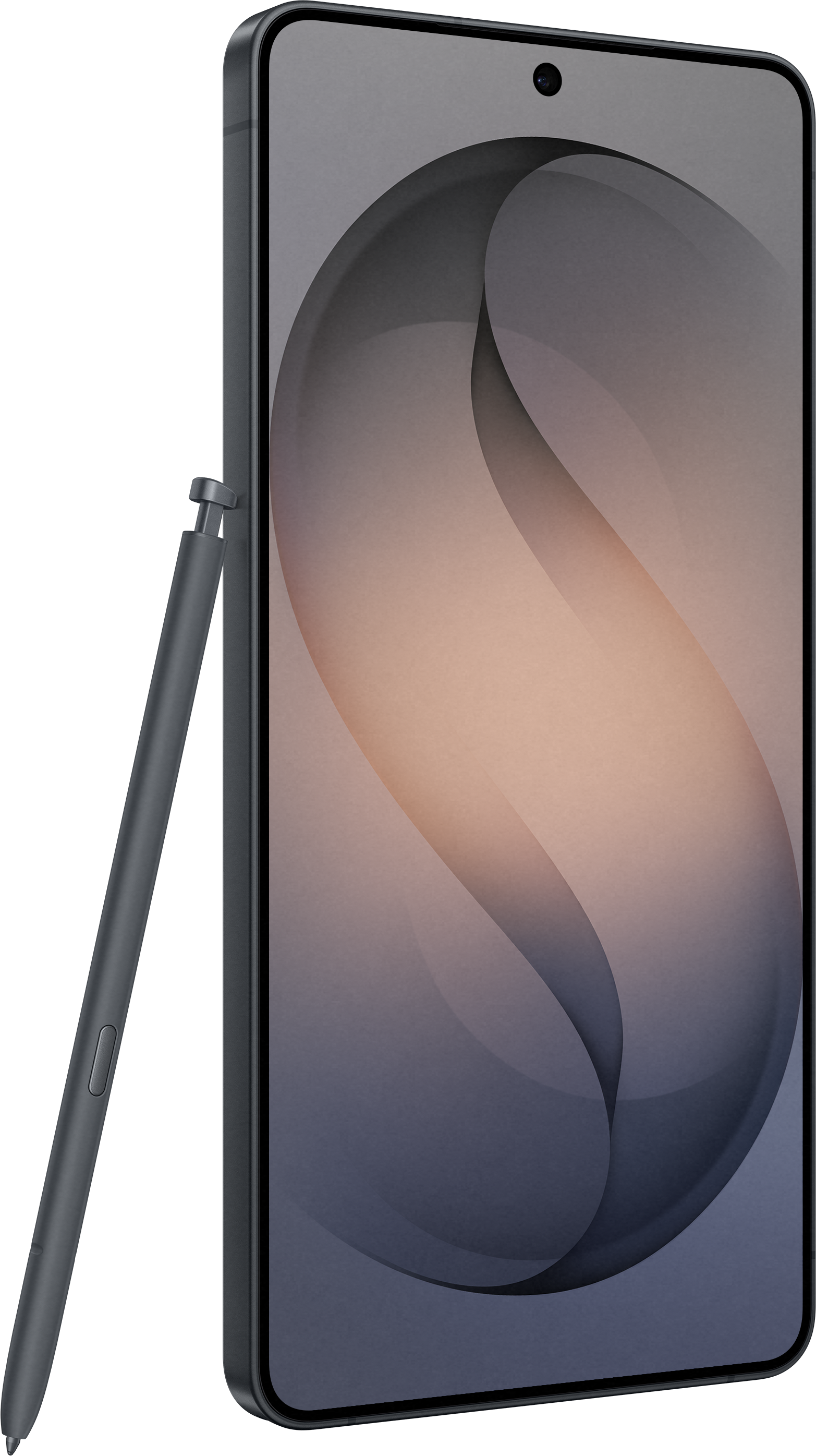 Dunkles Smartphone mit Stift, das auf dem Bildschirm eine abstrakte Grafik zeigt.
