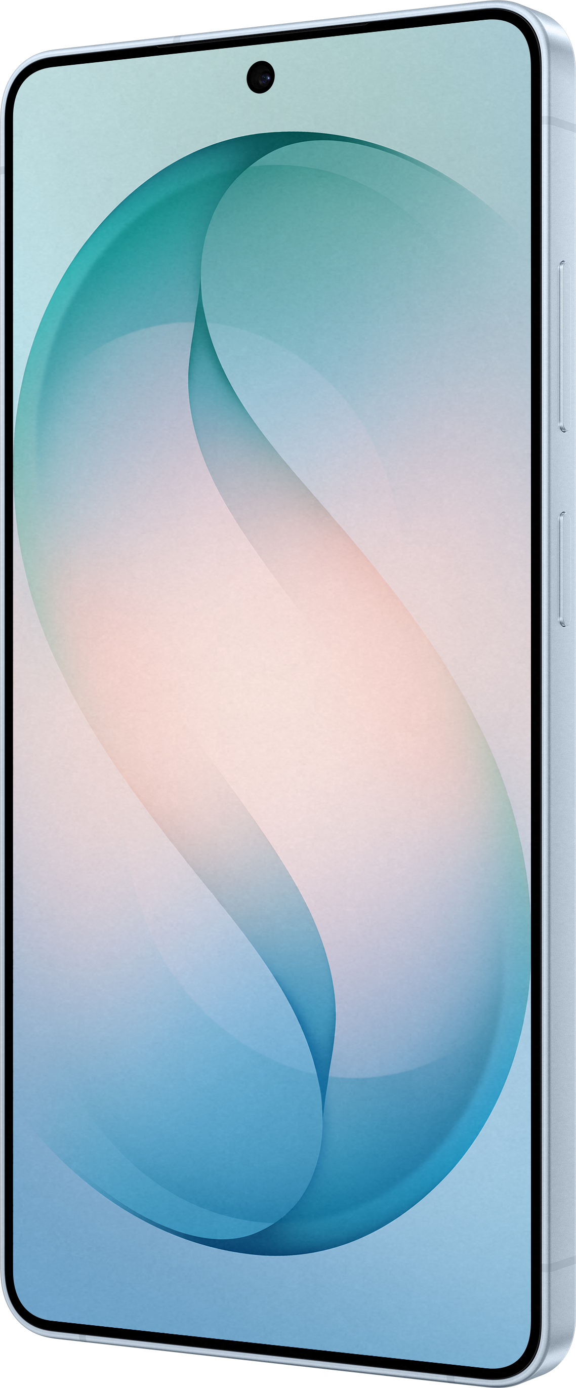 Un smartphone avec un motif ondulé simulé sur son écran, bleu et rose.