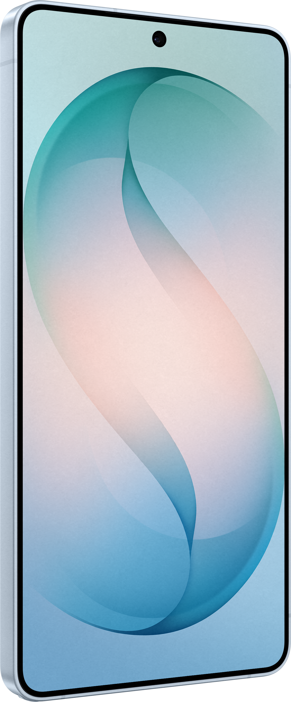 Un smartphone avec un fond abstrait bleu et pastel.
