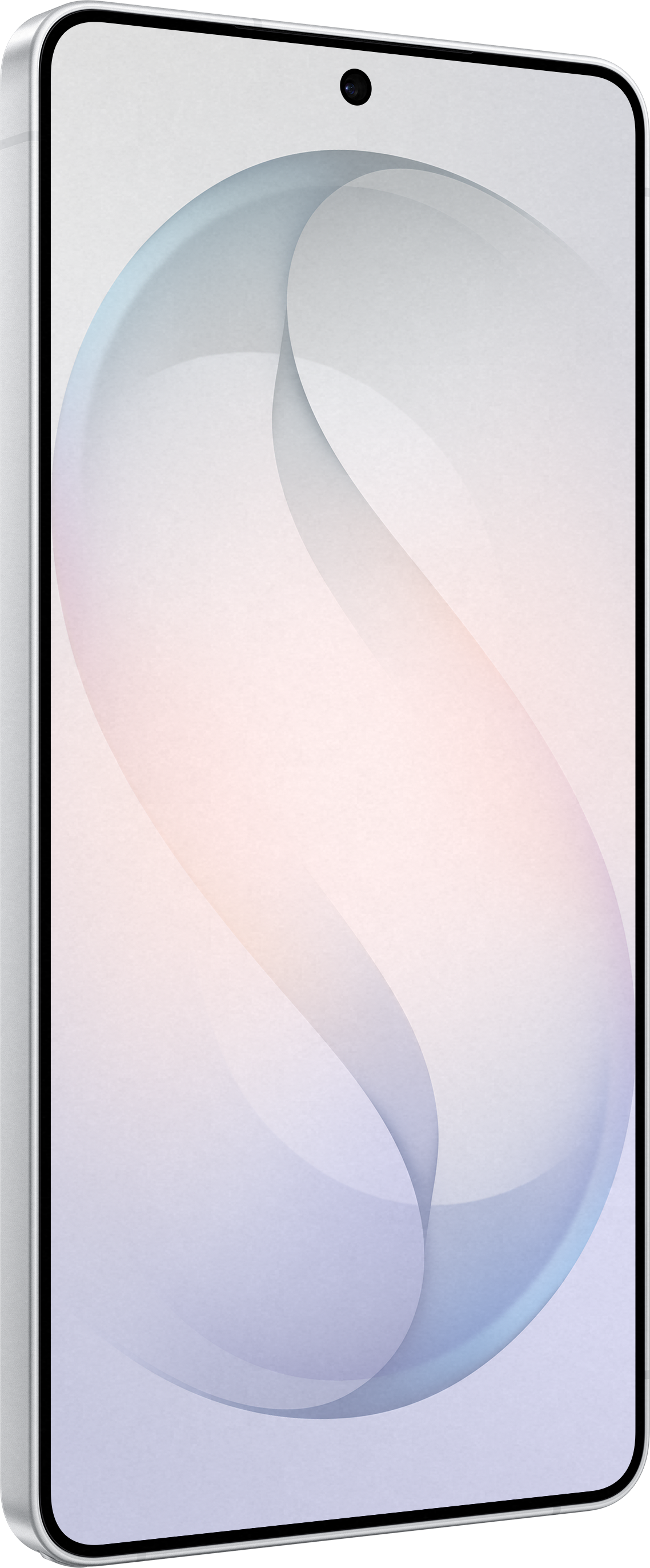 Ein modernes Smartphone mit einem silbernen Rahmen und einem sanften Farbverlauf auf dem Bildschirm.