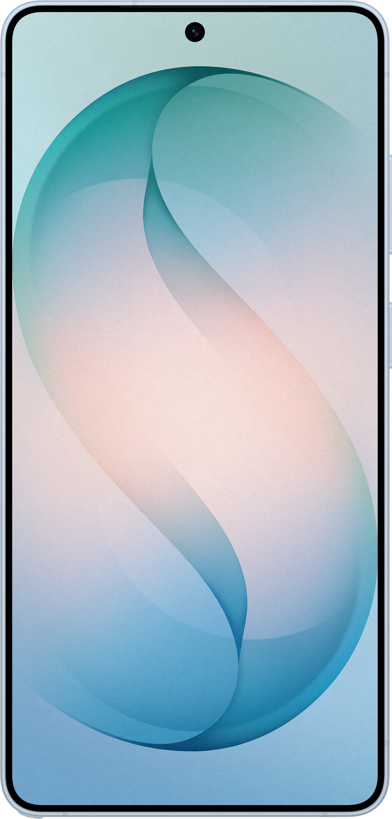 Un smartphone affichant un fond d'écran abstrait aux teintes bleues et roses.