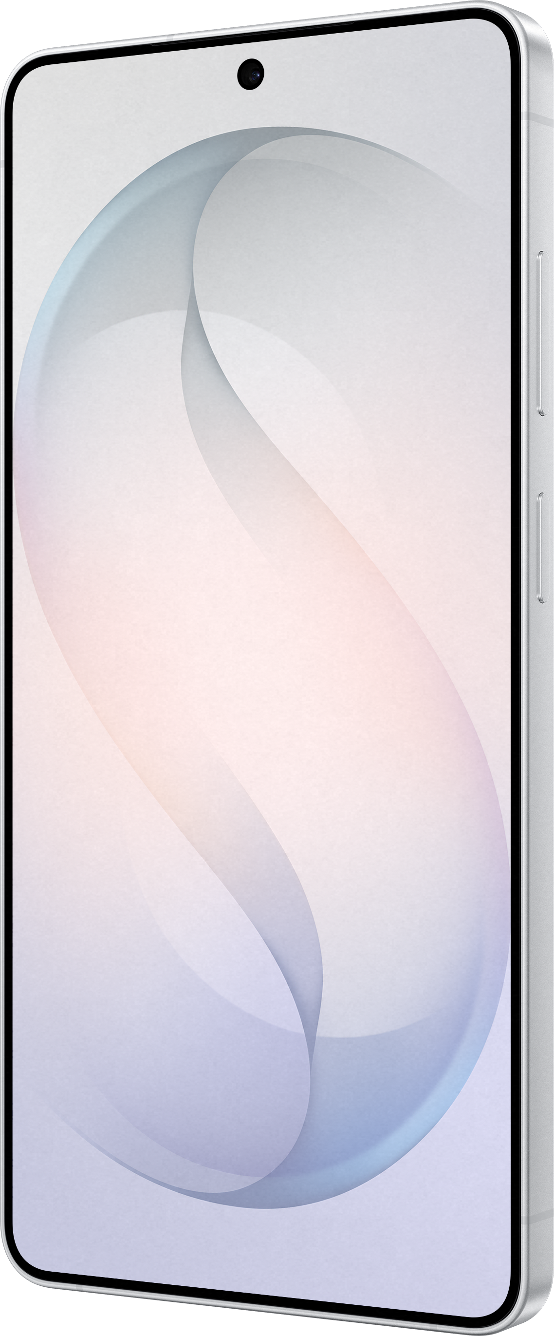 Ein silbernes Smartphone mit einem stilisierten Wellenmuster auf dem Bildschirm.
