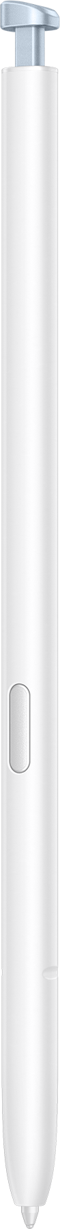 Un stylet blanc avec un dessus argenté et un bouton latéral.