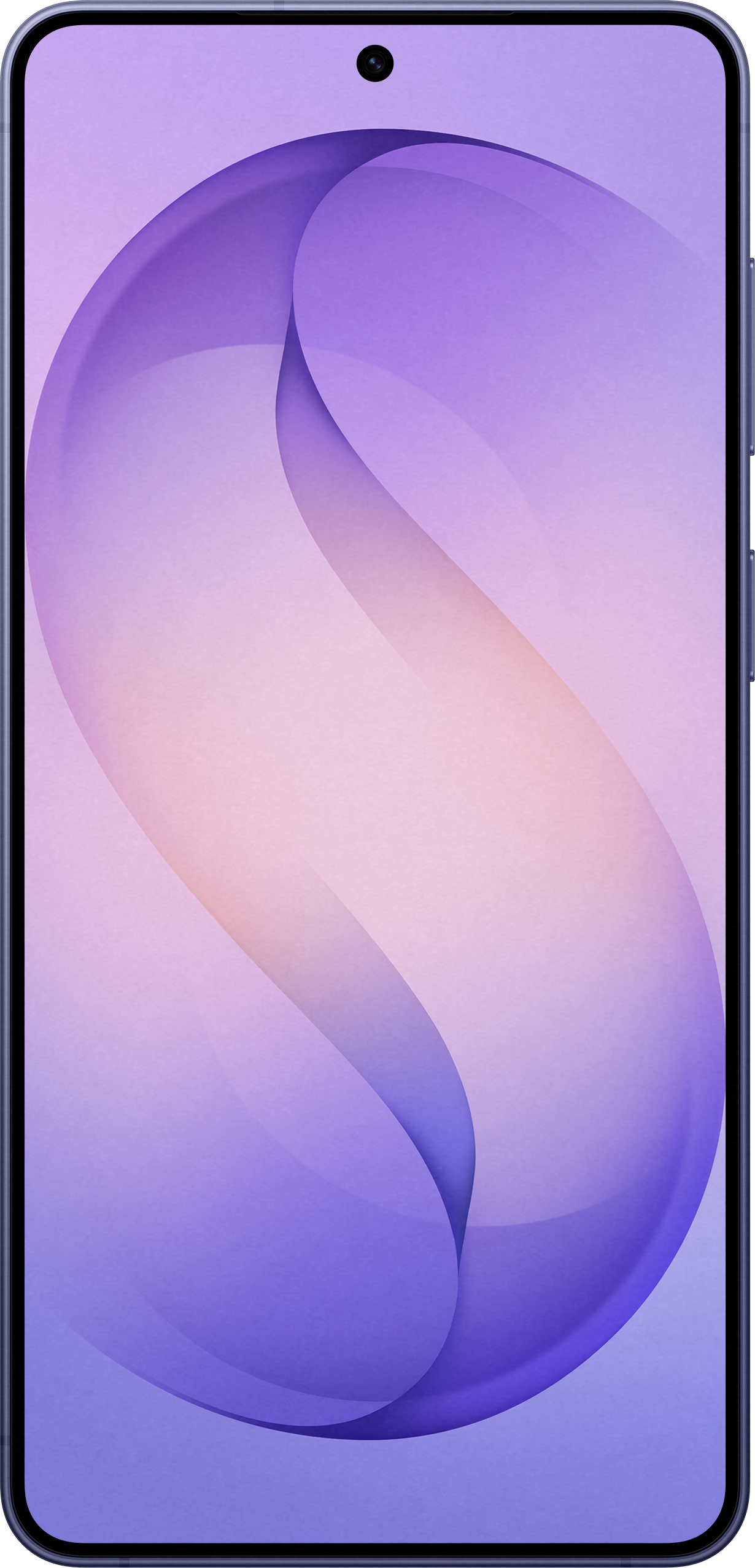 Uno smartphone con uno sfondo a motivo ondulato viola e rosa.