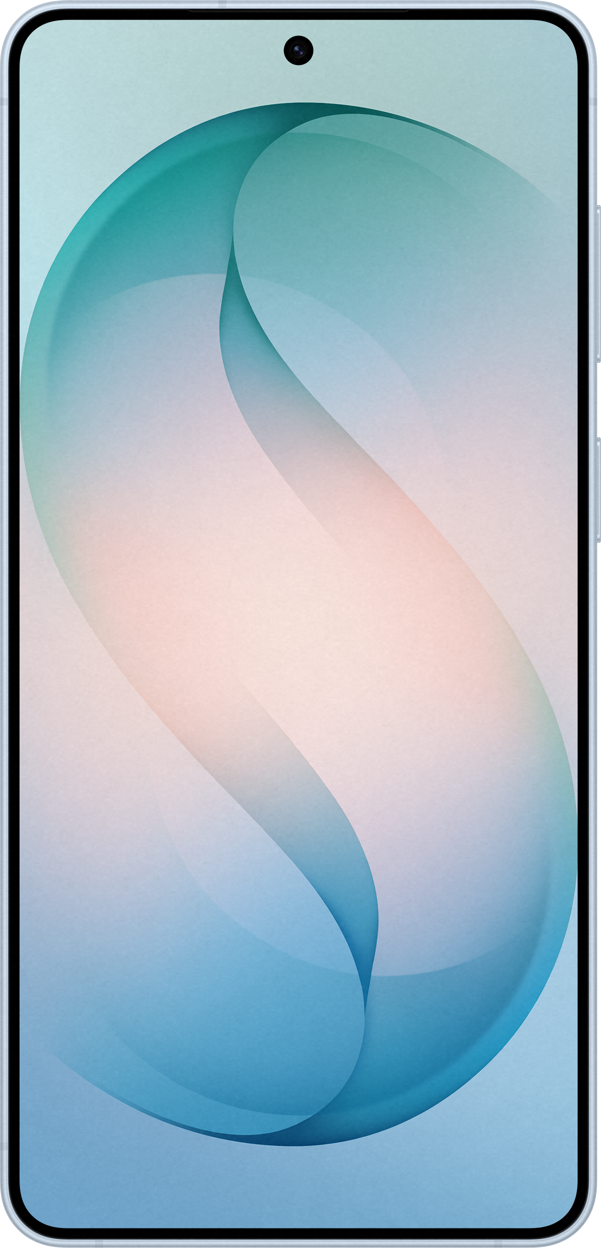 Ein Smartphone mit einem abstrakten, fließenden Hintergrund in Blau- und Rosatönen.