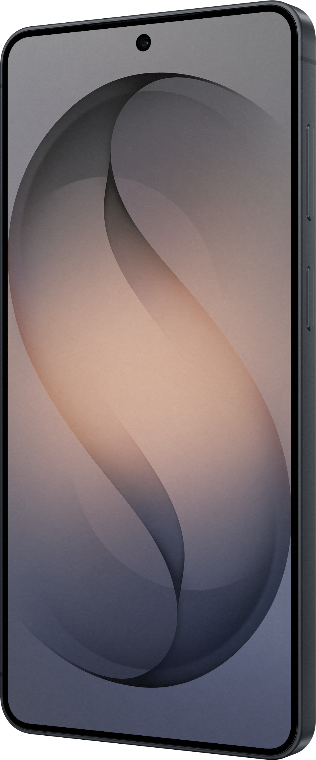 Dunkles Smartphone mit einem S-förmigen Muster auf dem Bildschirm.