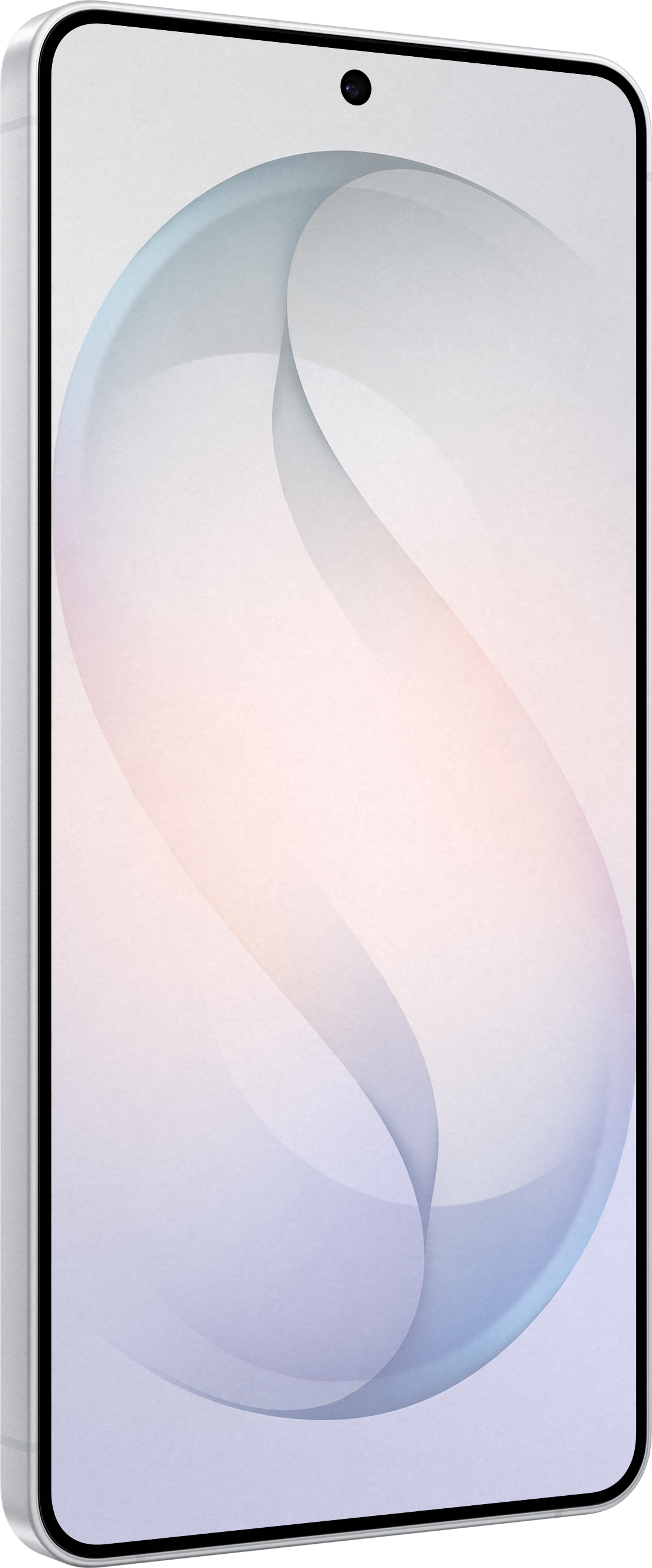 Uno smartphone bianco con un motivo astratto di onde morbide sullo schermo.