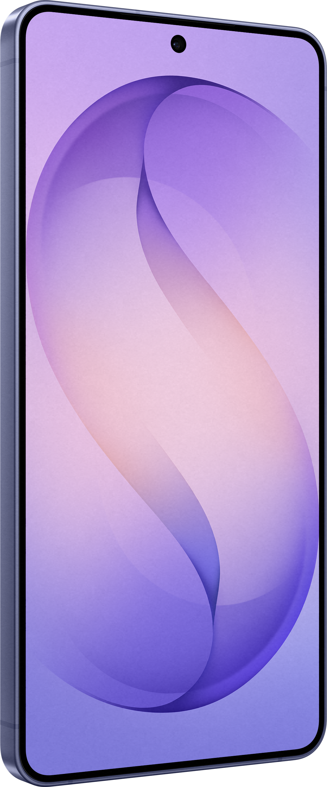 Ein Smartphone mit einem violetten und rosa Hintergrund mit geschwungenen Formen.