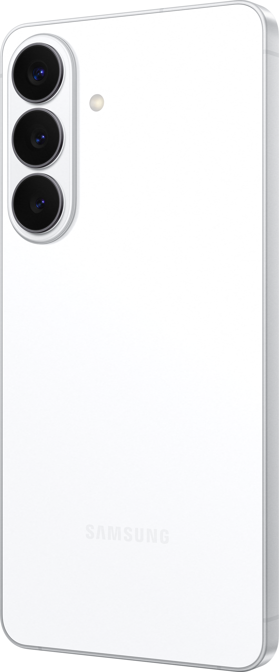 Retro smartphone bianco con tre fotocamere e logo Samsung.