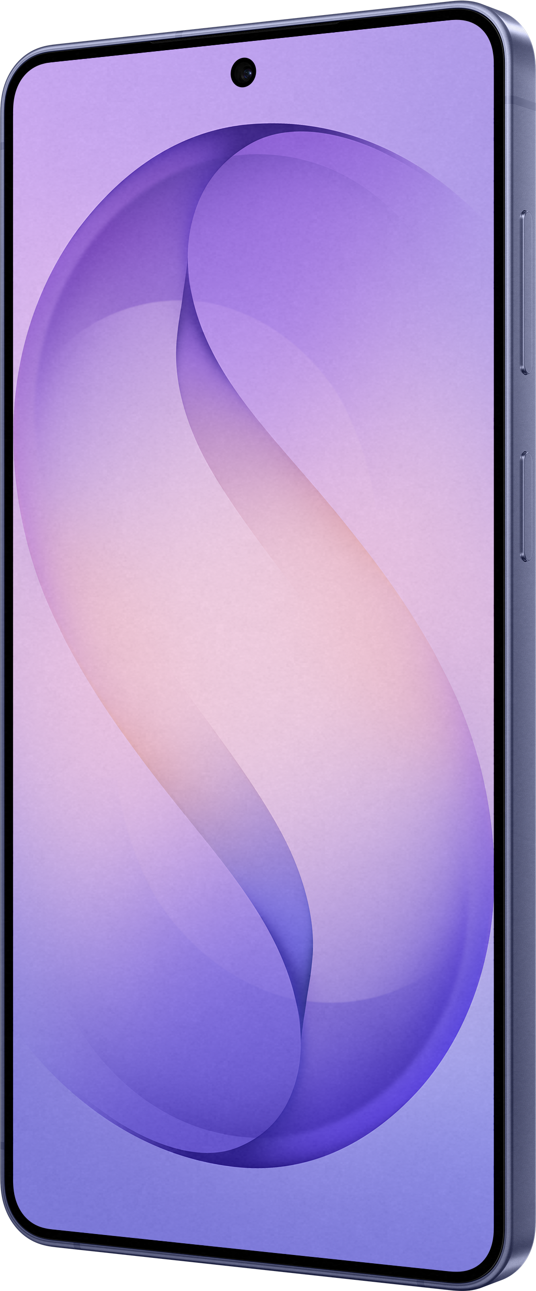 Ein Smartphone mit einem lila und rosa Hintergrund mit geschwungenen Formen.