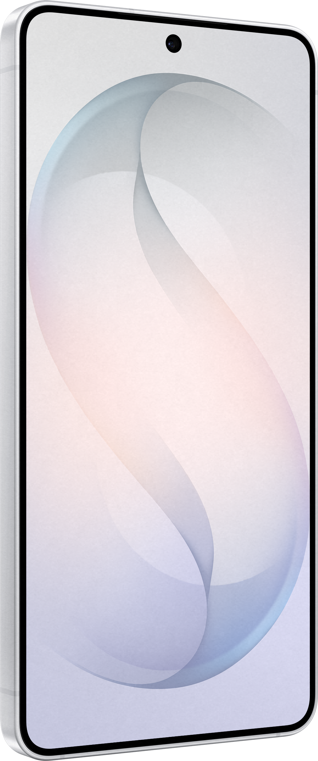 Ein silbernes Smartphone mit einem abstrakten, pastellfarbenen Hintergrund.
