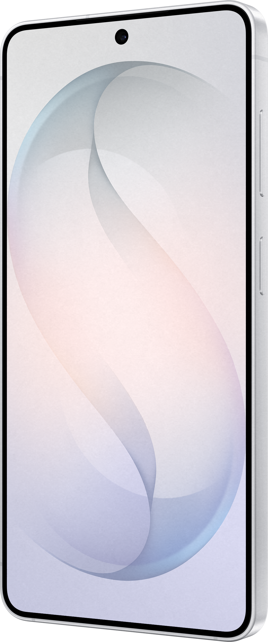 Ein silbernes Smartphone mit einem kreisförmigen Design auf dem Bildschirm.