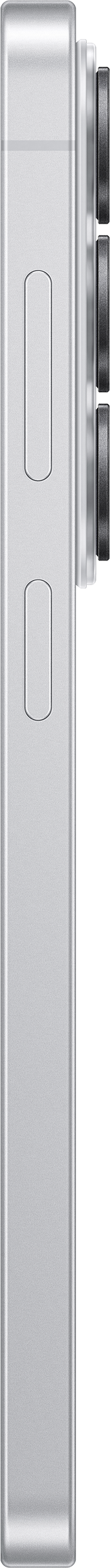 Nahaufnahme einer silbernen Smartphone-Seite mit Tasten und Kameras.