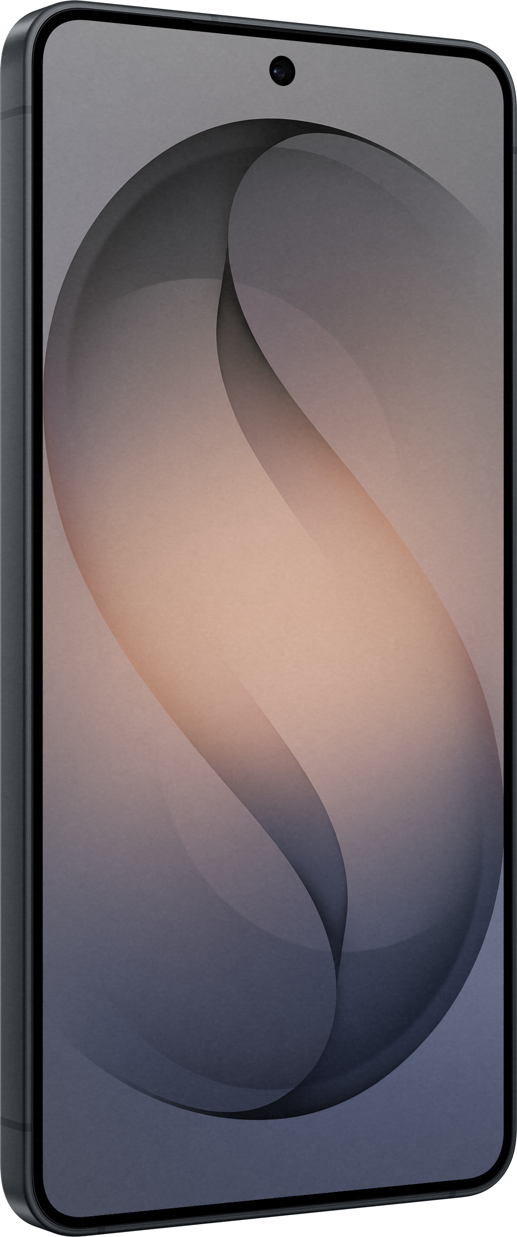 Un smartphone affichant un fond d'écran abstrait et incurvé.