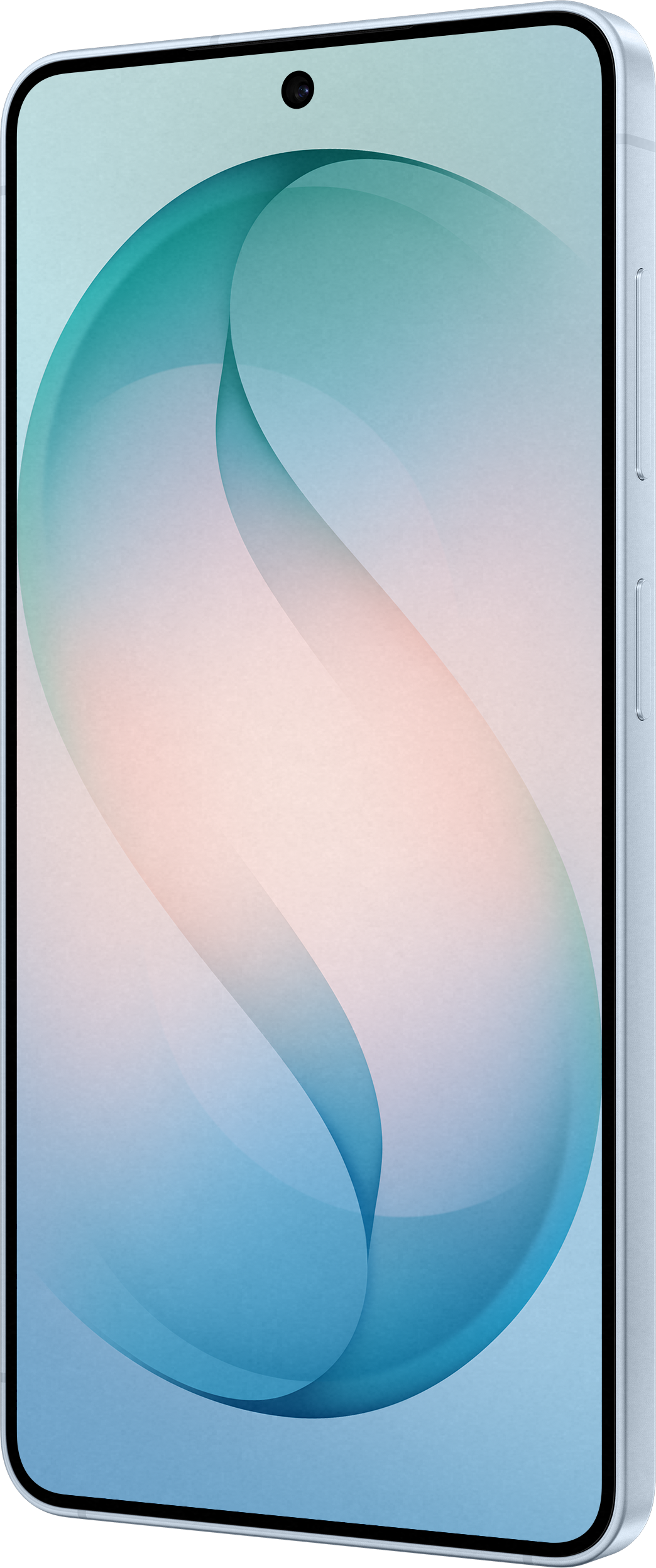 Ein Smartphone mit einem blauen und rosafarbenen Hintergrund mit geschwungenen Linien.