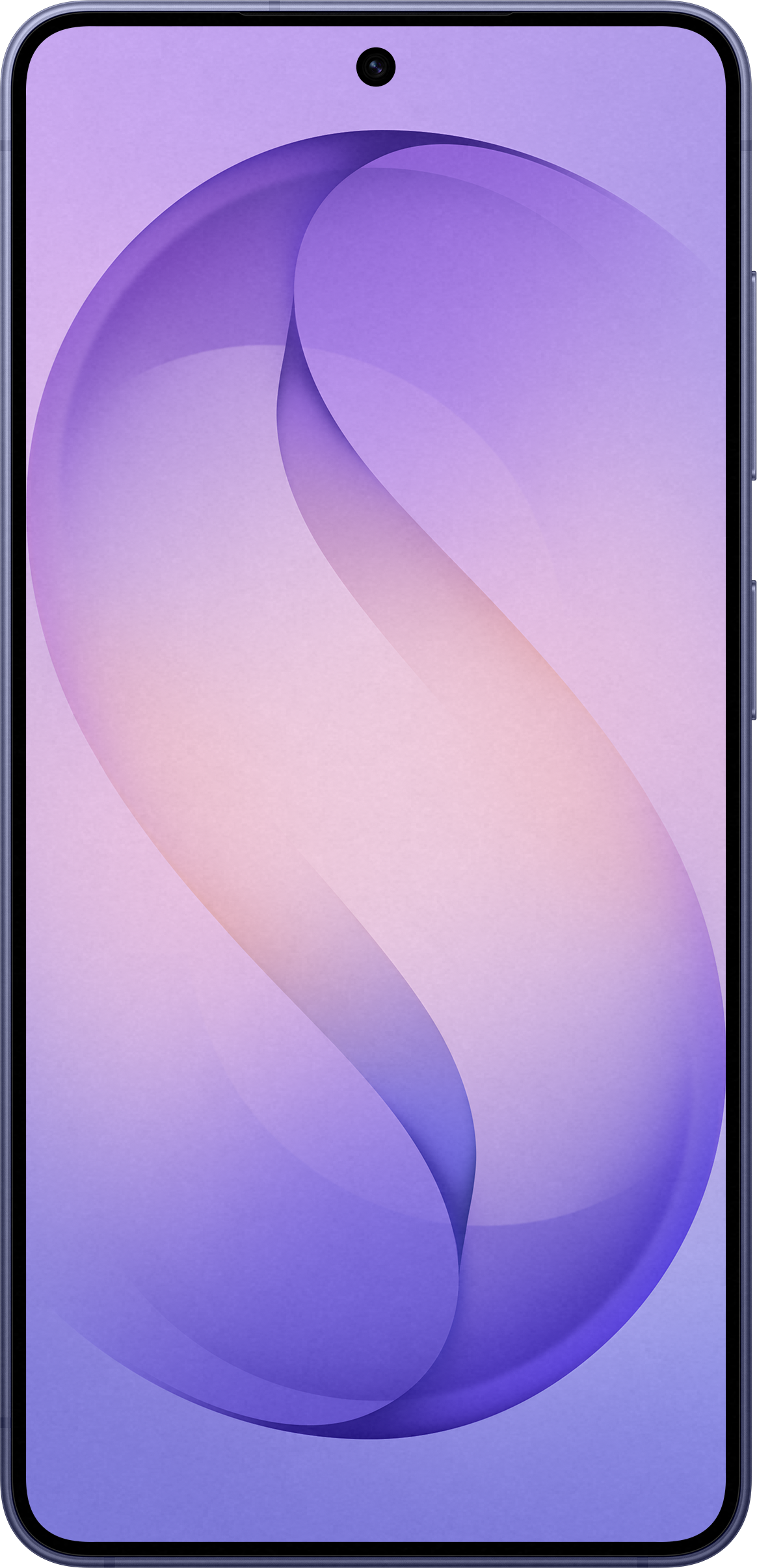 Smartphone con sfondo sfumato viola e rosa e una sovrapposizione a forma di S.