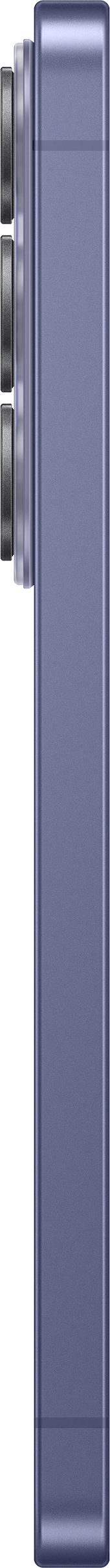 Primo piano di uno smartphone blu con fotocamere sul lato sinistro.