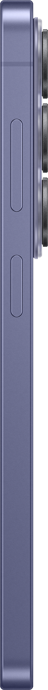 Lato smartphone viola con pulsanti volume e fotocamere.
