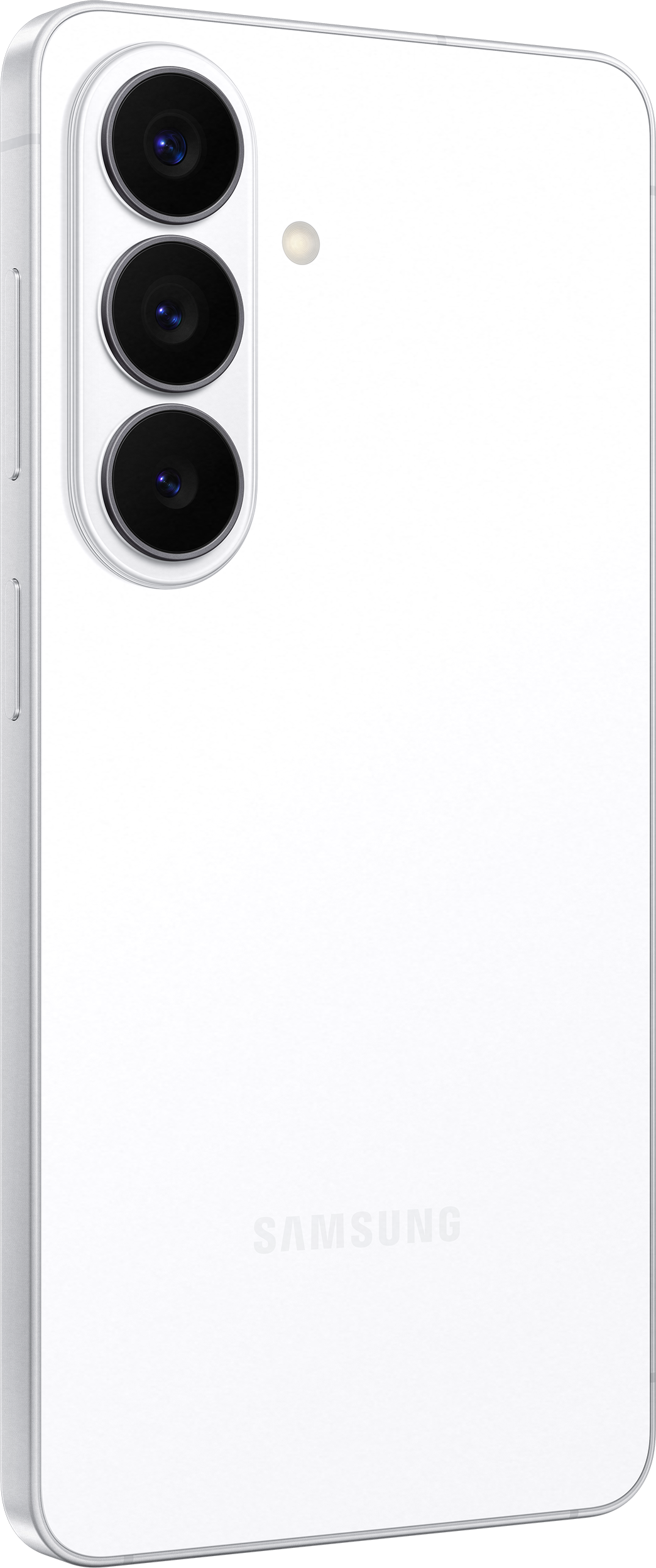 Dos de smartphone blanc avec trois caméras et un flash.