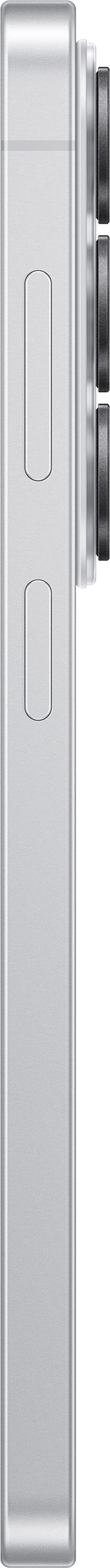 Smartphone argenté avec deux boutons latéraux et des objectifs de caméra.