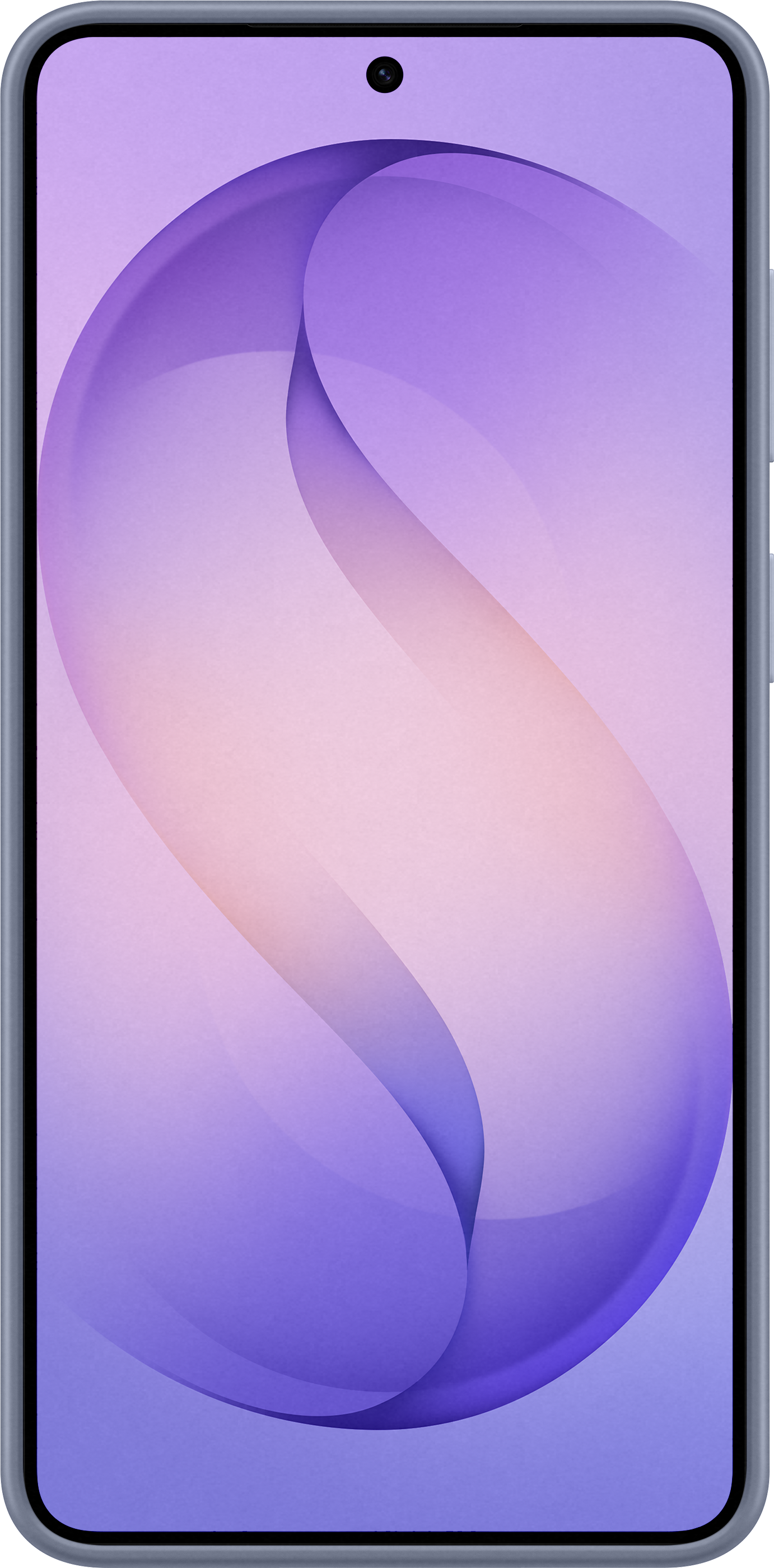 Uno smartphone con uno sfondo stilizzato a forma di S, viola e rosa.