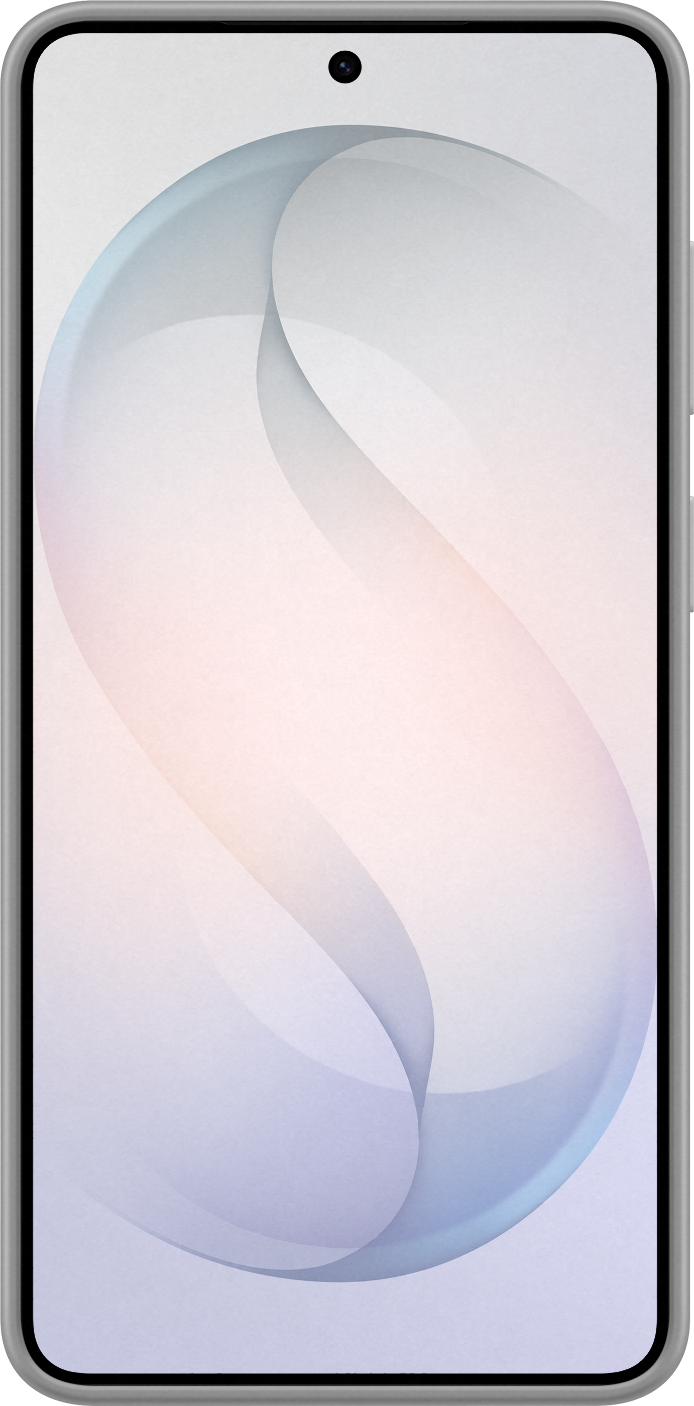 Smartphone grigio con design astratto sfumato blu e rosa sullo schermo.