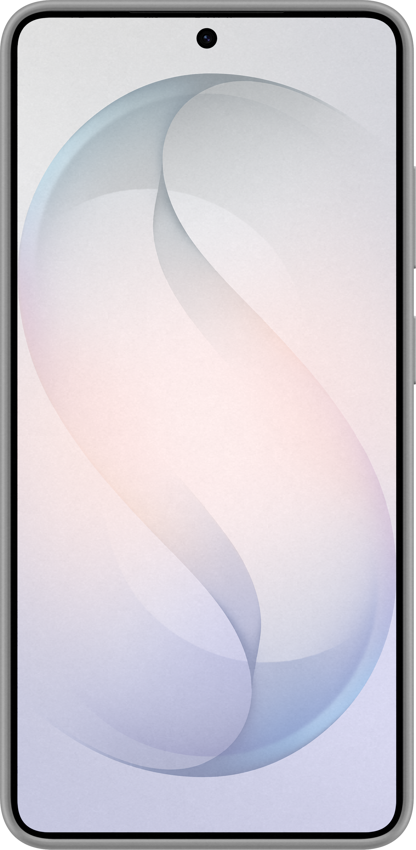 Uno smartphone con uno sfondo astratto a curva a S, in colori pastello.