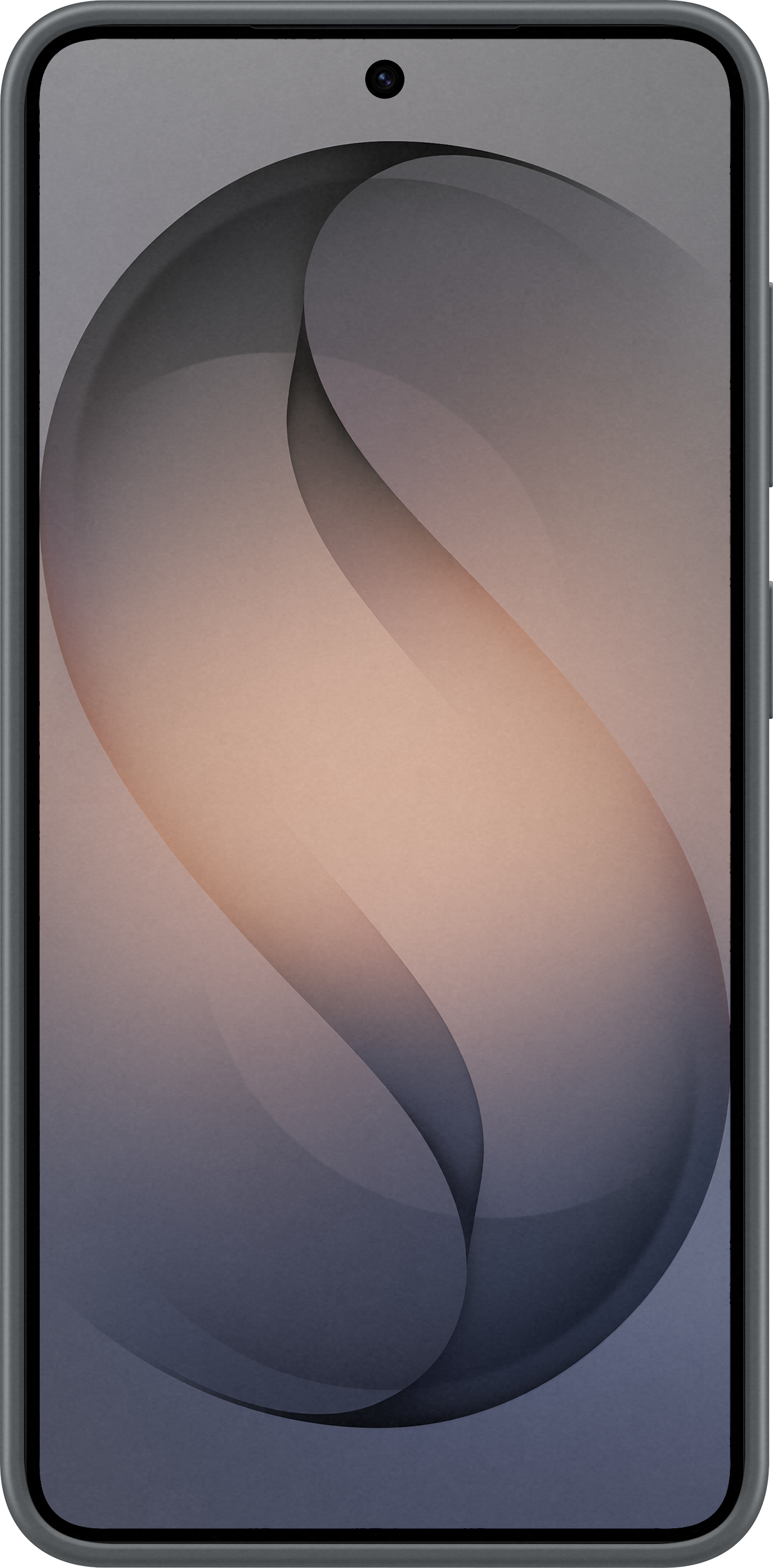 Smartphone con sfondo astratto nei toni del grigio, blu e rosa.