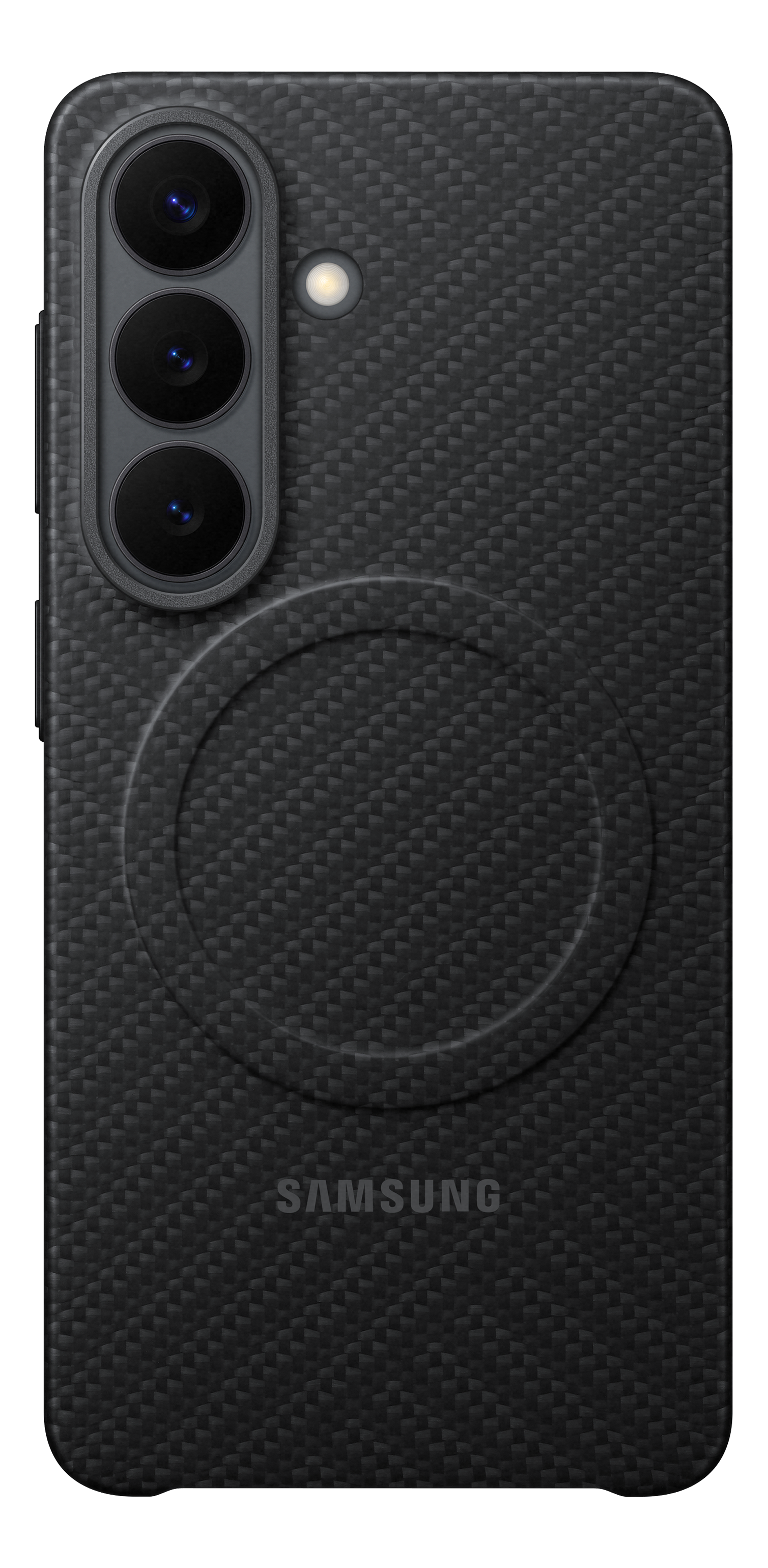 Schwarze Handyhülle mit Kameras und Samsung-Logo.