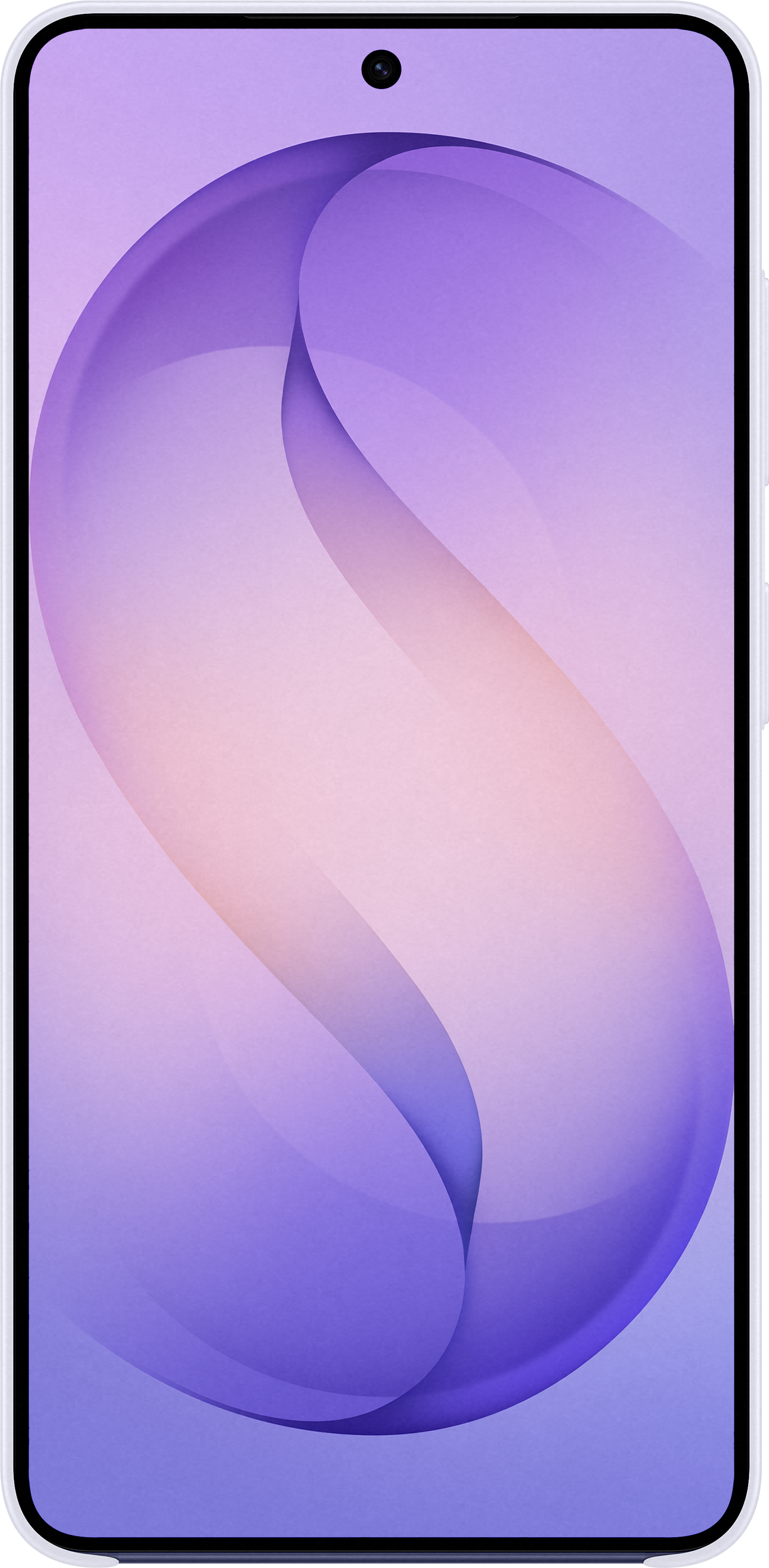 Uno smartphone con un gradiente viola-rosa e un motivo a forma di S.