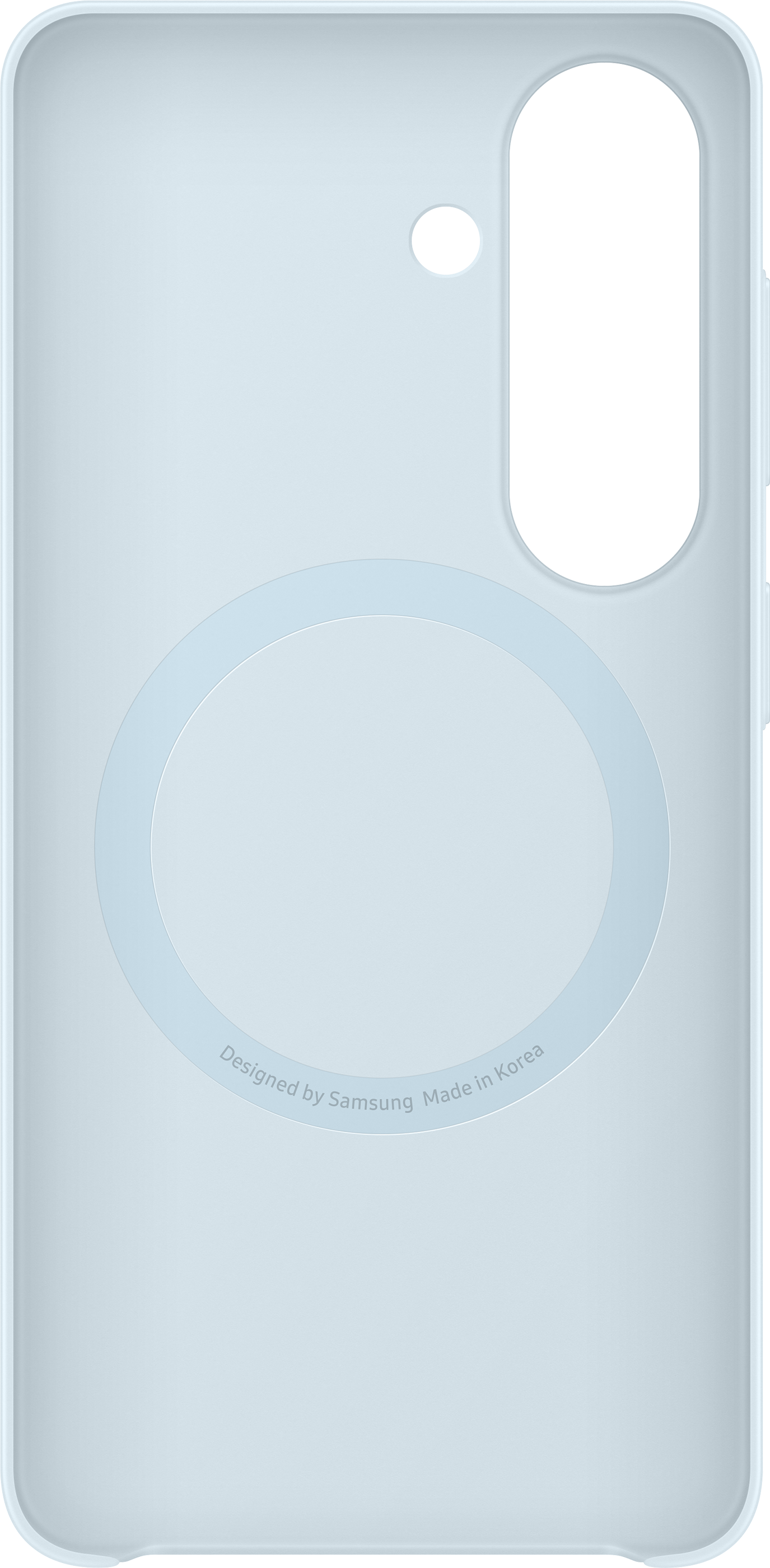 Custodia del telefono azzurro pallido con ritaglio fotocamera nero.
