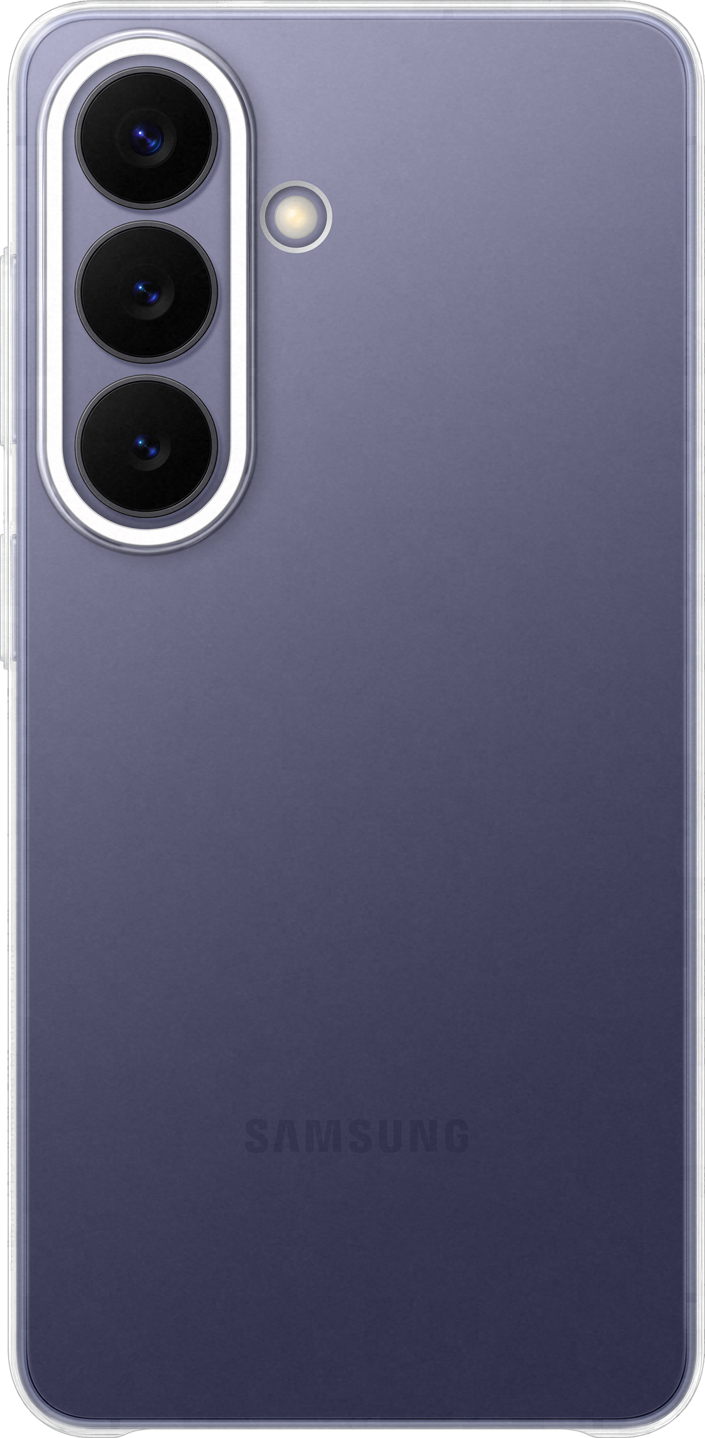 Retro smartphone viola con tre fotocamere e flash.