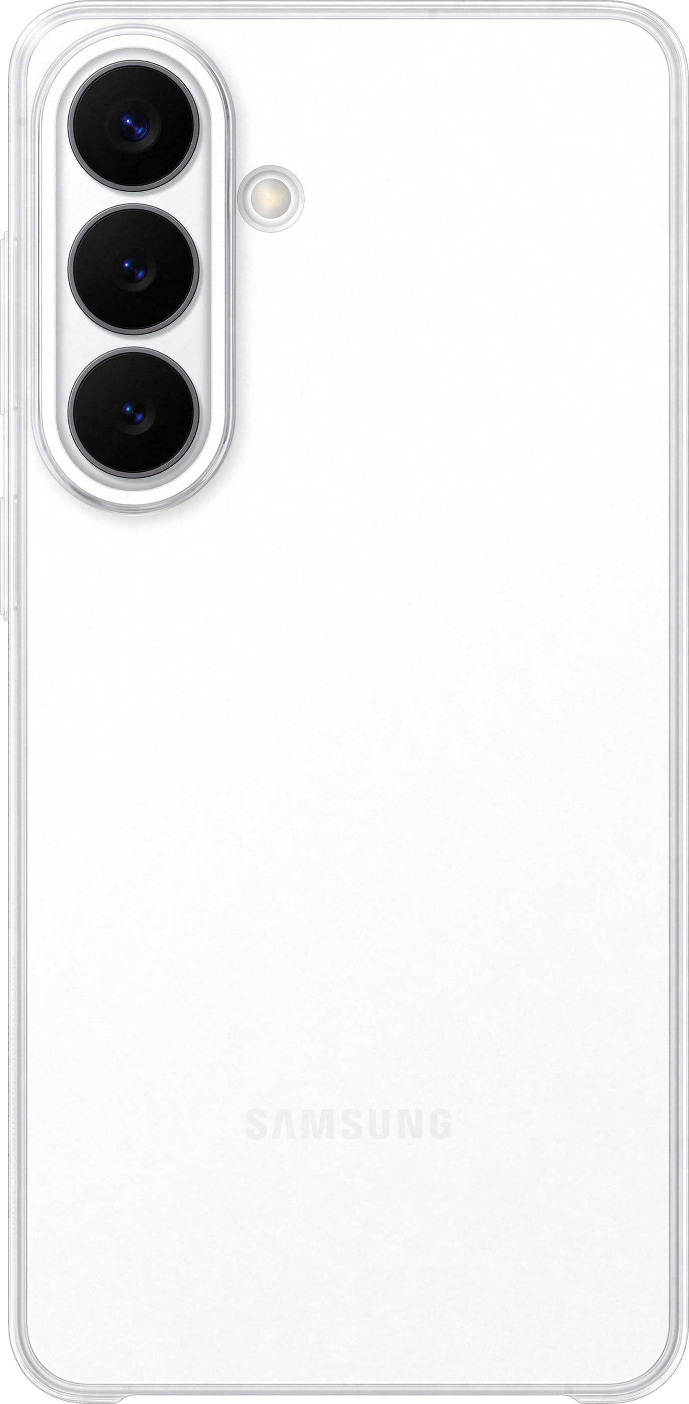 Retro bianco di uno smartphone Samsung con tre fotocamere e flash.