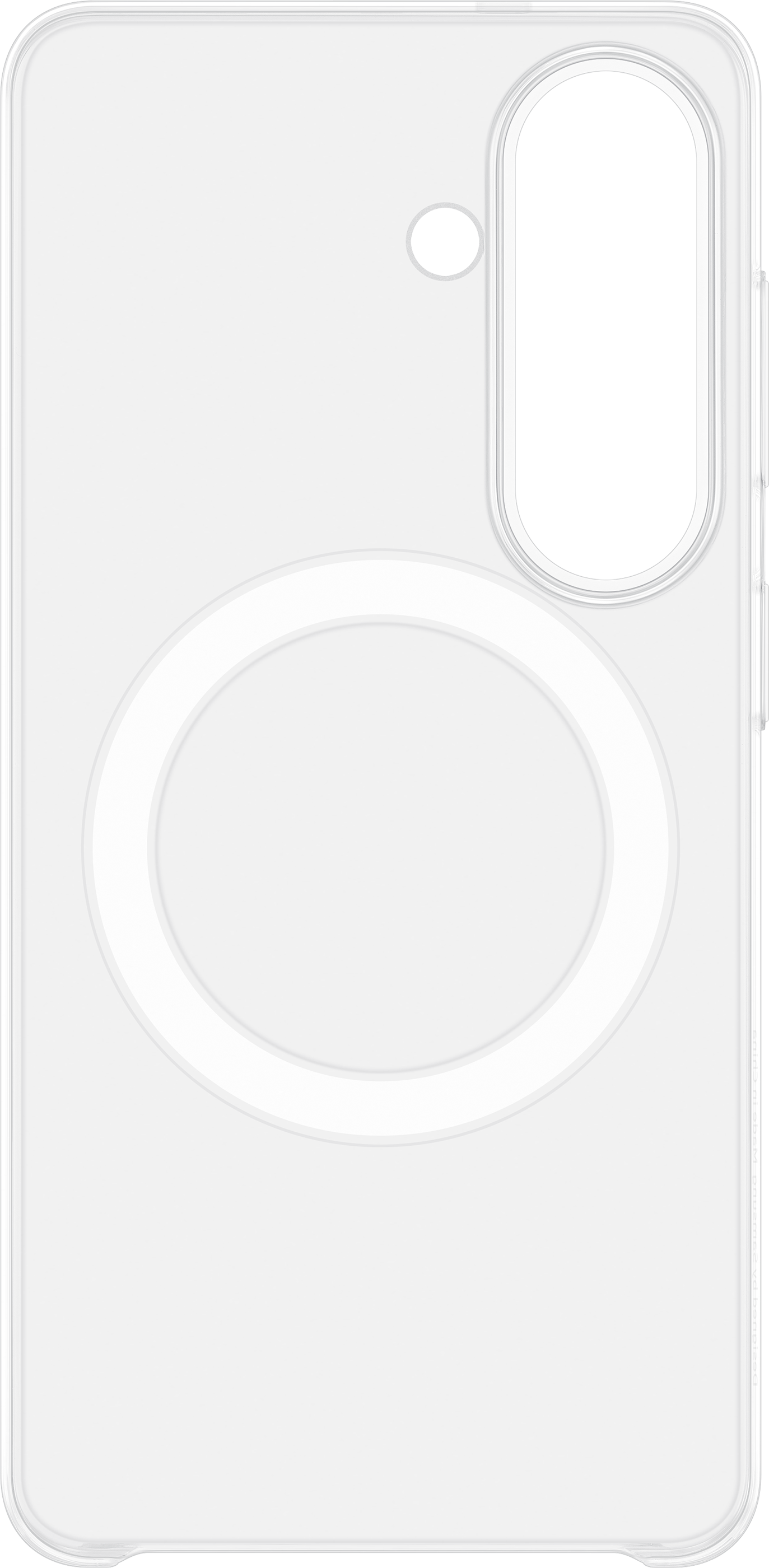 Custodia bianca per telefono con ritaglio circolare e area fotocamera.