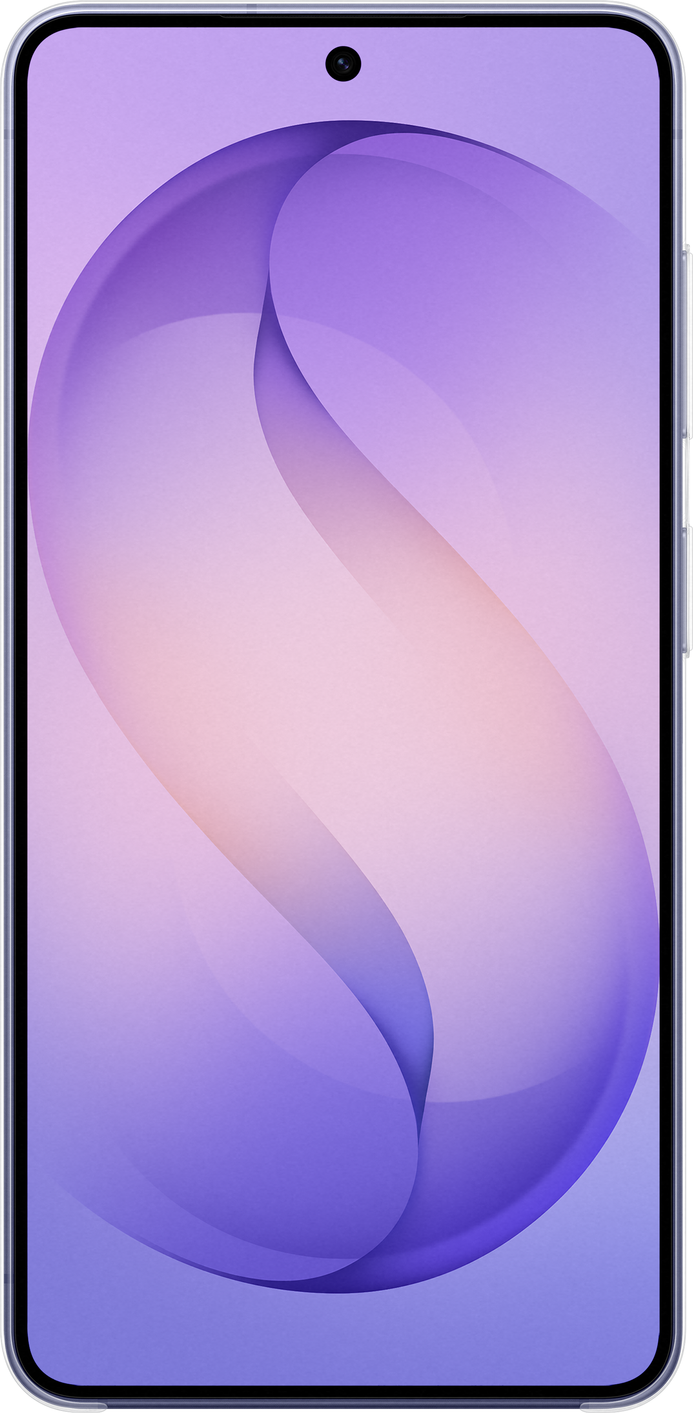 Uno smartphone con uno sfondo astratto viola e un ritaglio per la fotocamera in alto.