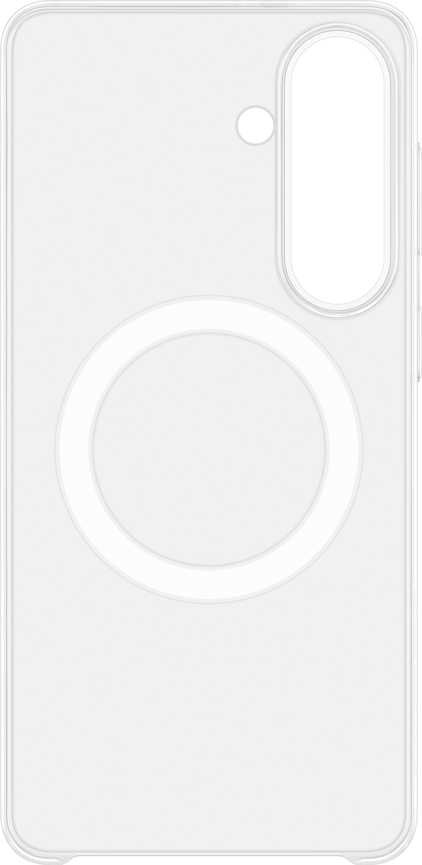 Una custodia bianca per telefono con un ritaglio circolare per la fotocamera.